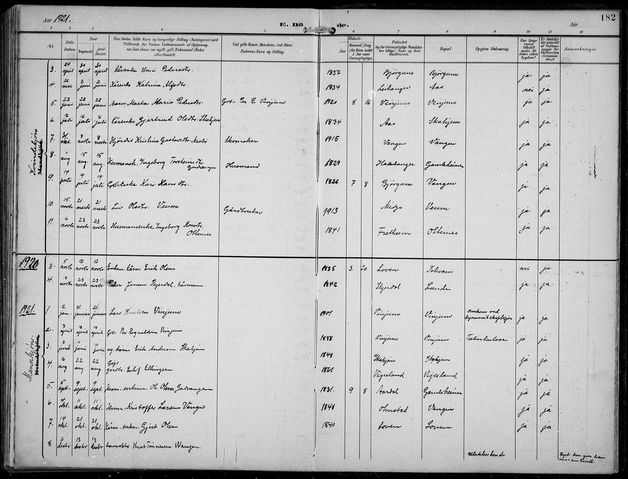 Aurland sokneprestembete, SAB/A-99937/H/Hb/Hba/L0003: Parish register (copy) no. A 3, 1896-1939, p. 182