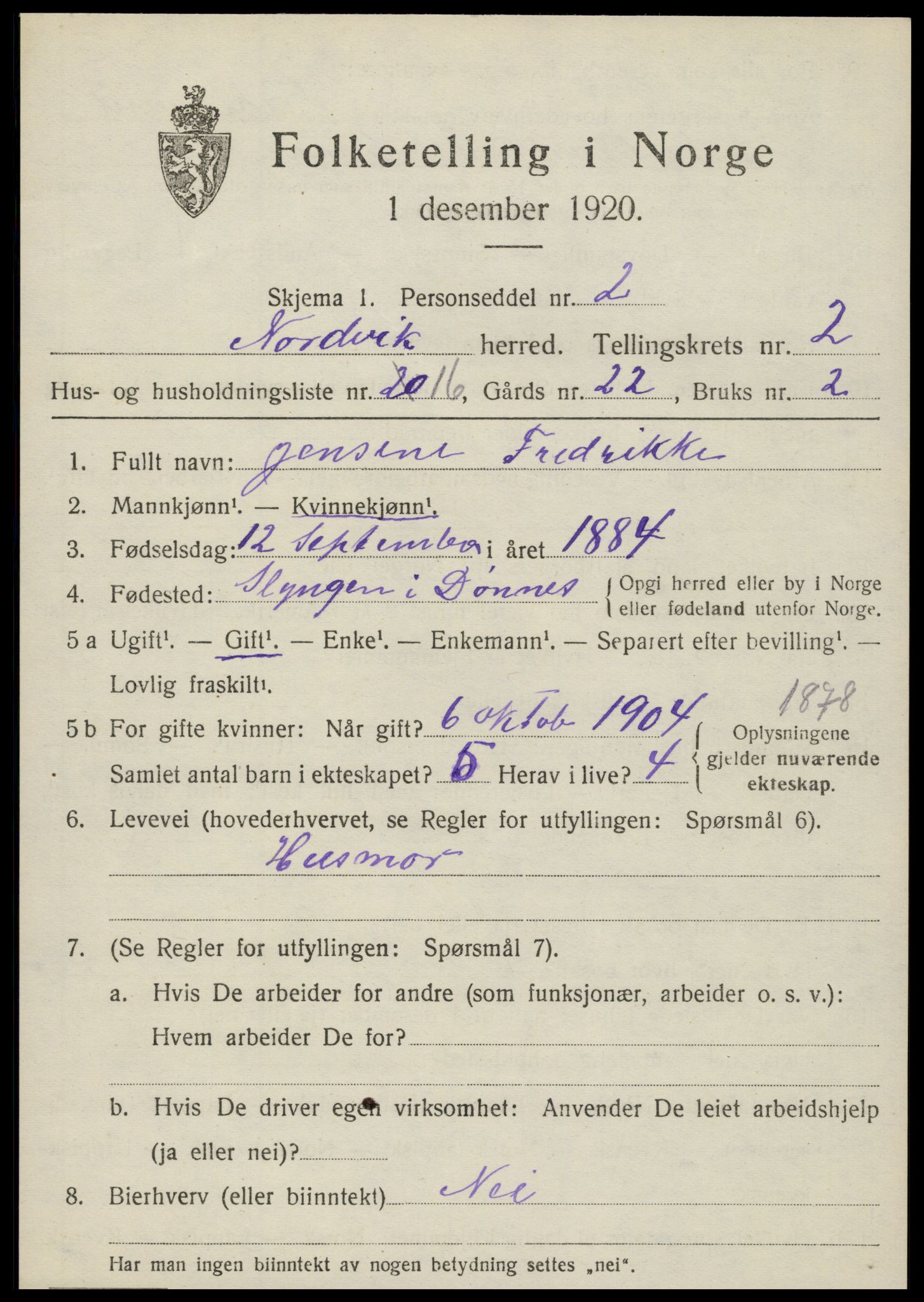 SAT, 1920 census for Nordvik, 1920, p. 1252