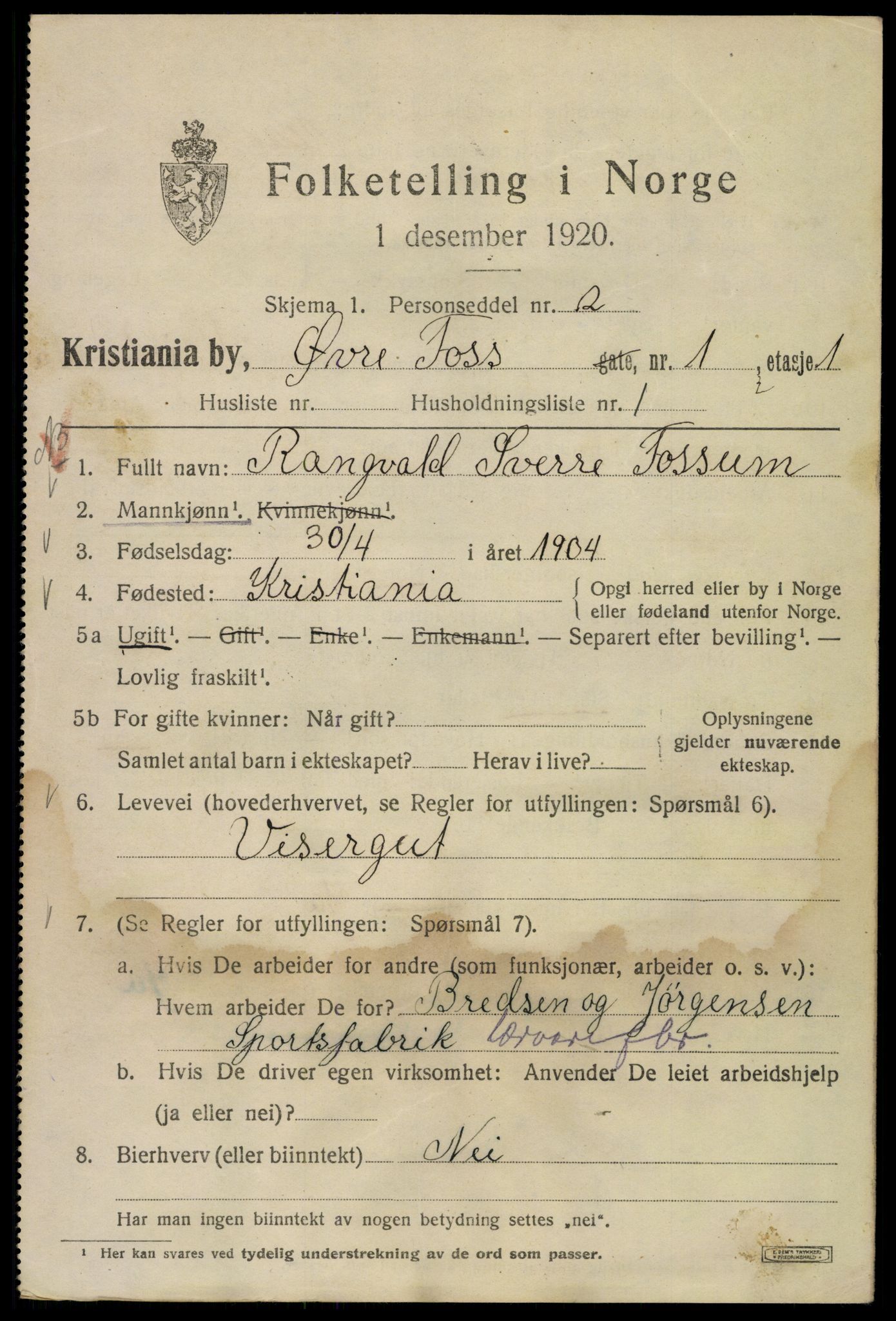 SAO, 1920 census for Kristiania, 1920, p. 659195