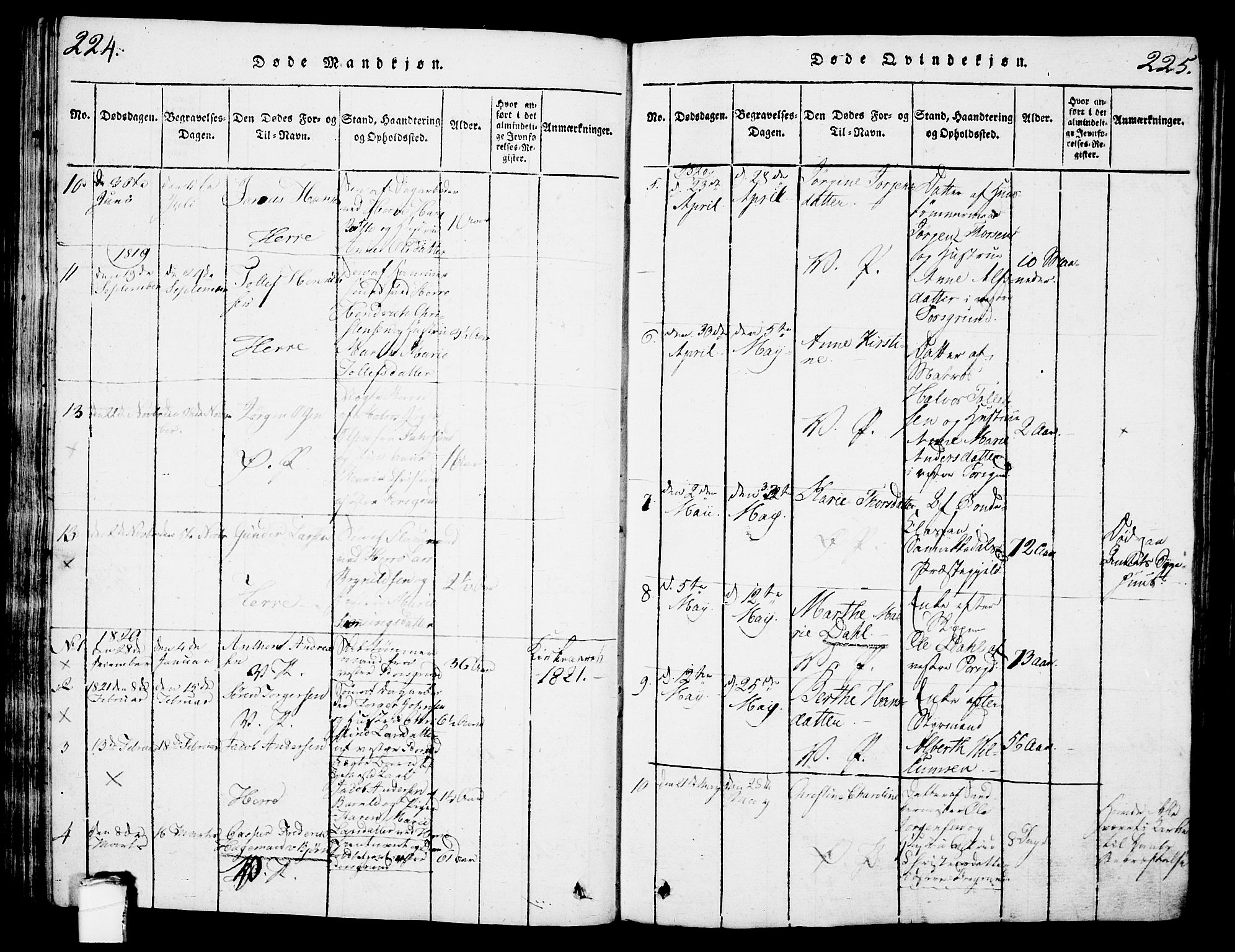Porsgrunn kirkebøker , SAKO/A-104/G/Gb/L0001: Parish register (copy) no. II 1, 1817-1828, p. 224-225