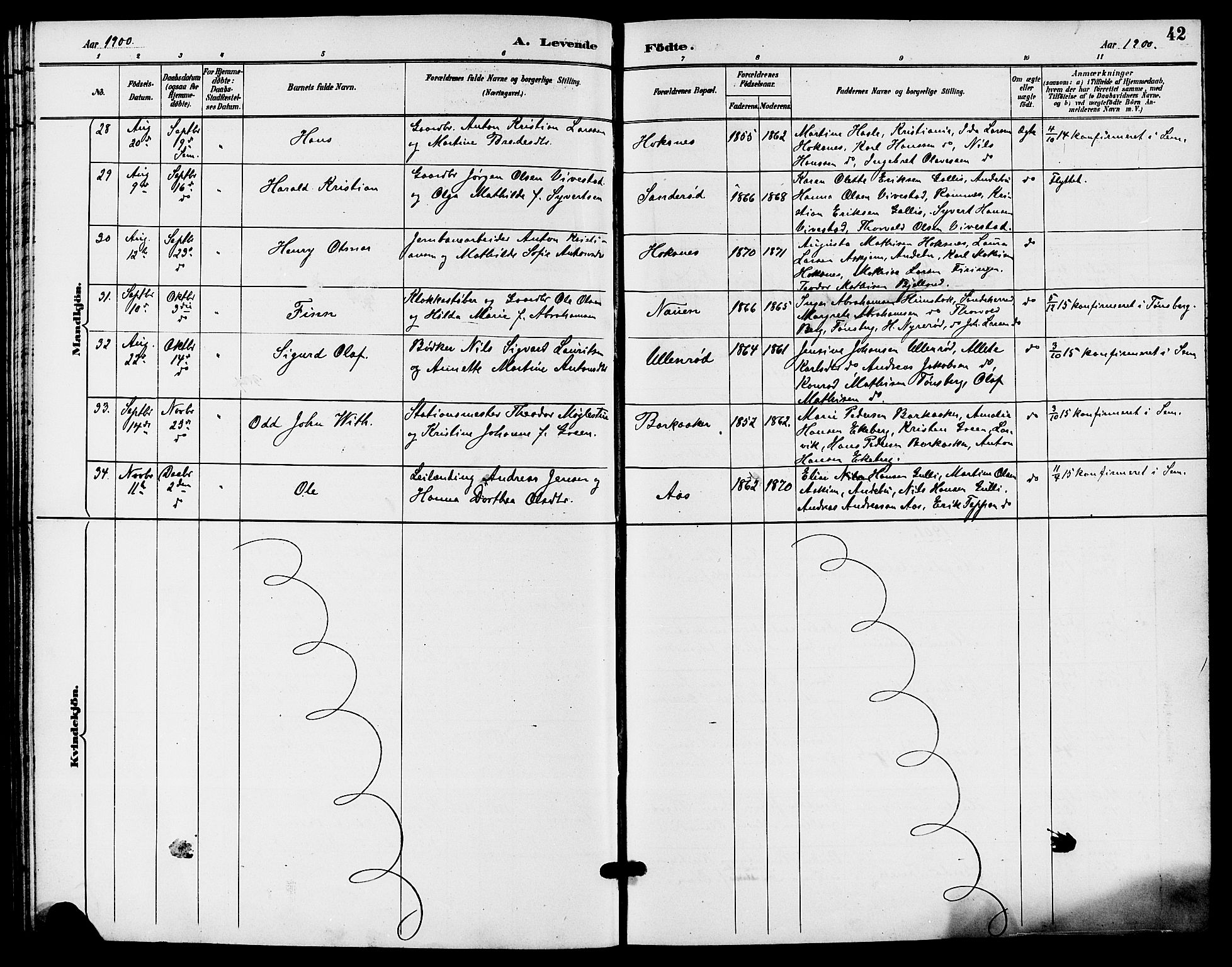 Sem kirkebøker, AV/SAKO-A-5/G/Ga/L0006: Parish register (copy) no. I 6, 1890-1908, p. 42