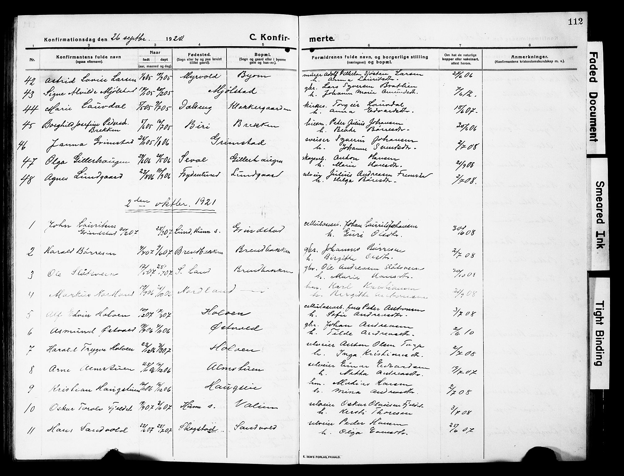 Vardal prestekontor, SAH/PREST-100/H/Ha/Hab/L0015: Parish register (copy) no. 15, 1914-1931, p. 112