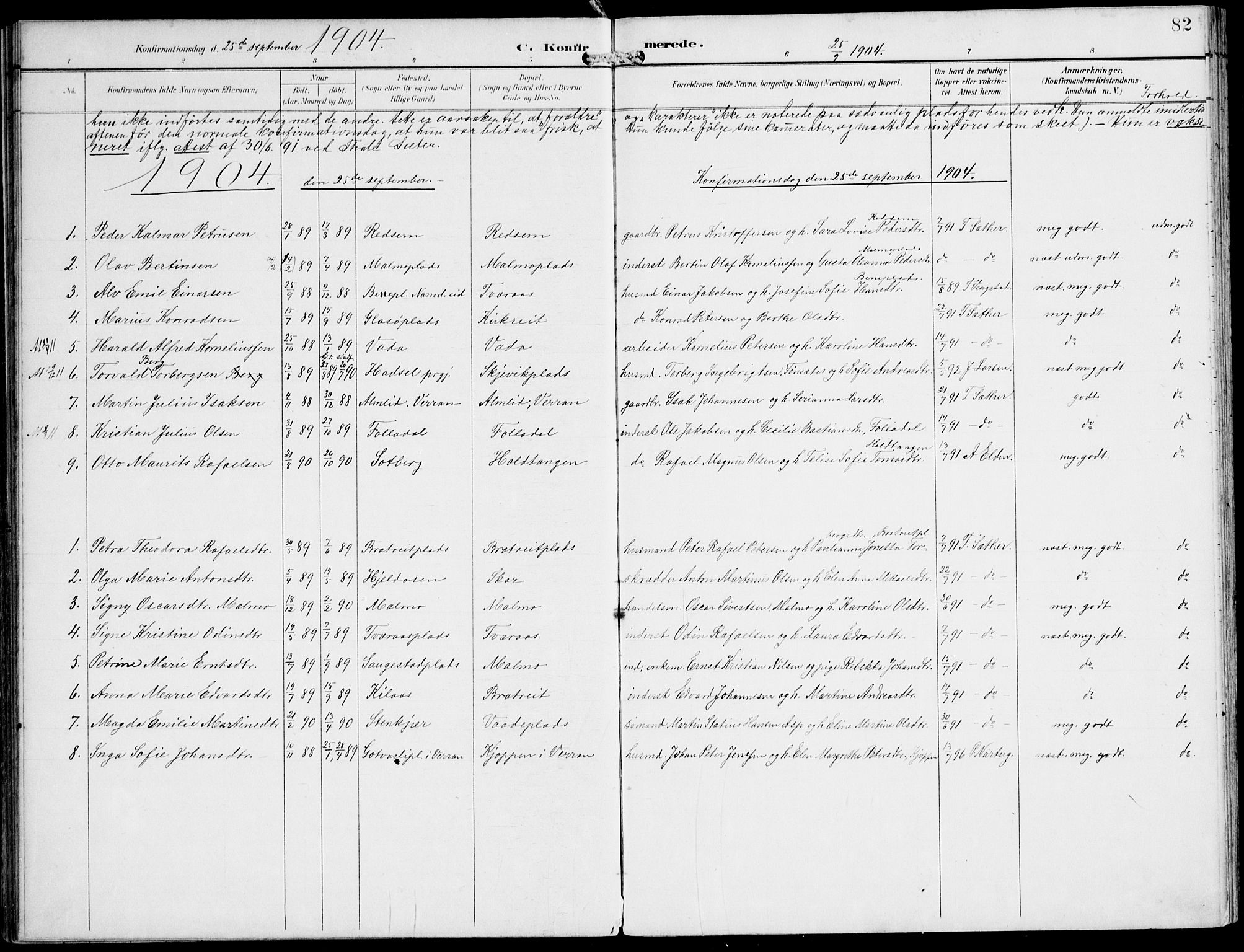Ministerialprotokoller, klokkerbøker og fødselsregistre - Nord-Trøndelag, SAT/A-1458/745/L0430: Parish register (official) no. 745A02, 1895-1913, p. 82