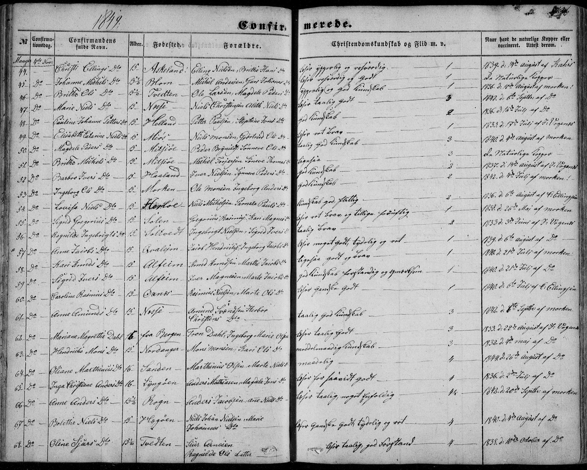 Manger sokneprestembete, SAB/A-76801/H/Haa: Parish register (official) no. A 6, 1849-1859, p. 136