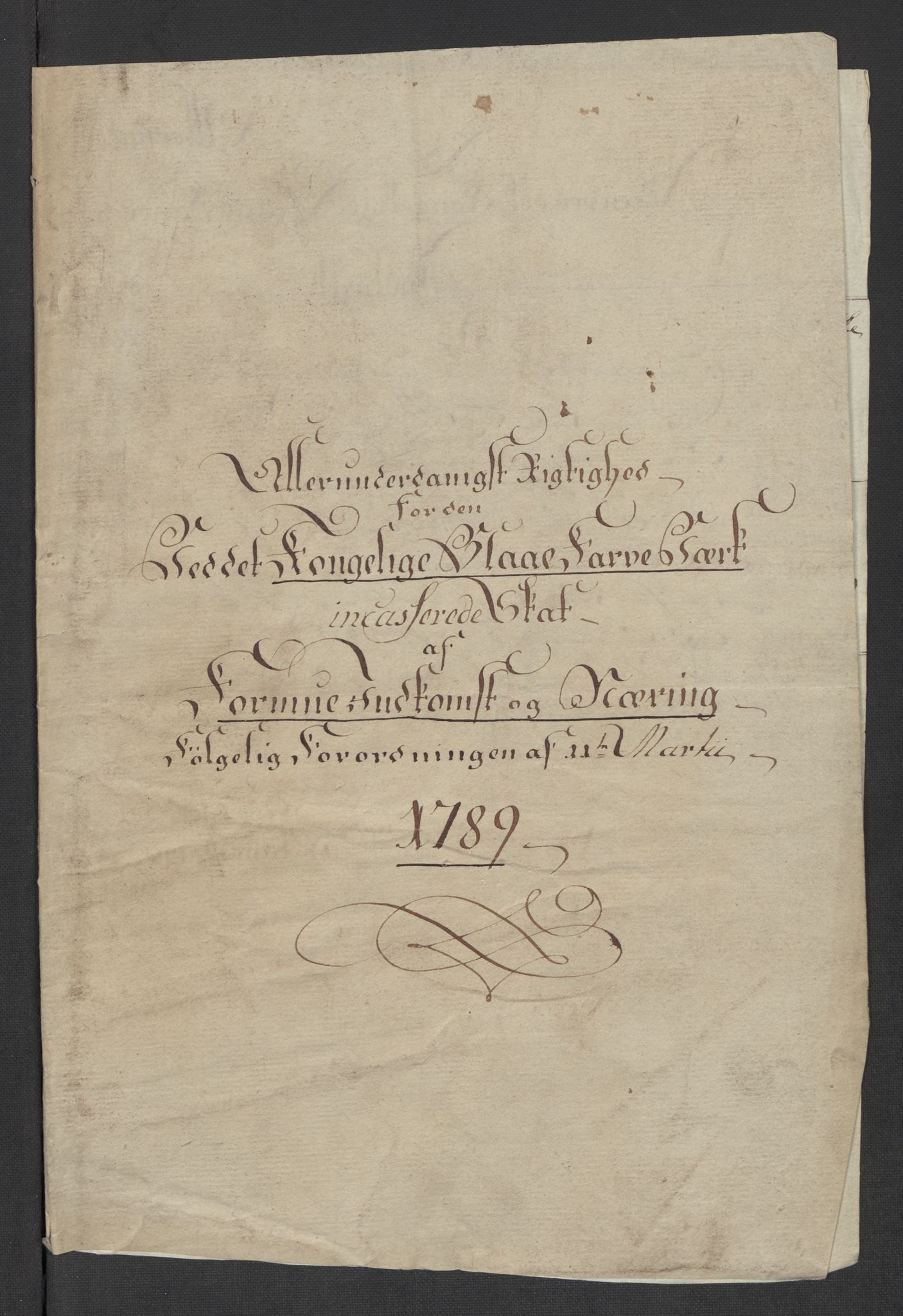 Rentekammeret inntil 1814, Reviderte regnskaper, Mindre regnskaper, RA/EA-4068/Rf/Rfe/L0024: Modum Blåfarvevverk, Molde, Moss, 1789, p. 3