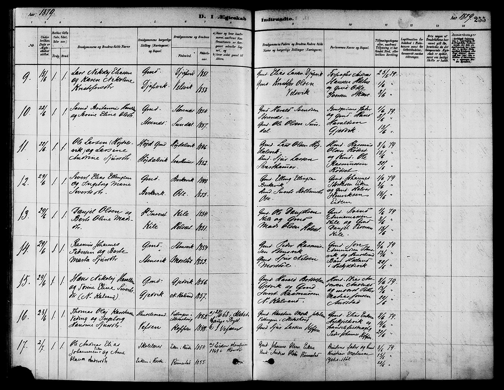 Ministerialprotokoller, klokkerbøker og fødselsregistre - Møre og Romsdal, AV/SAT-A-1454/511/L0141: Parish register (official) no. 511A08, 1878-1890, p. 255