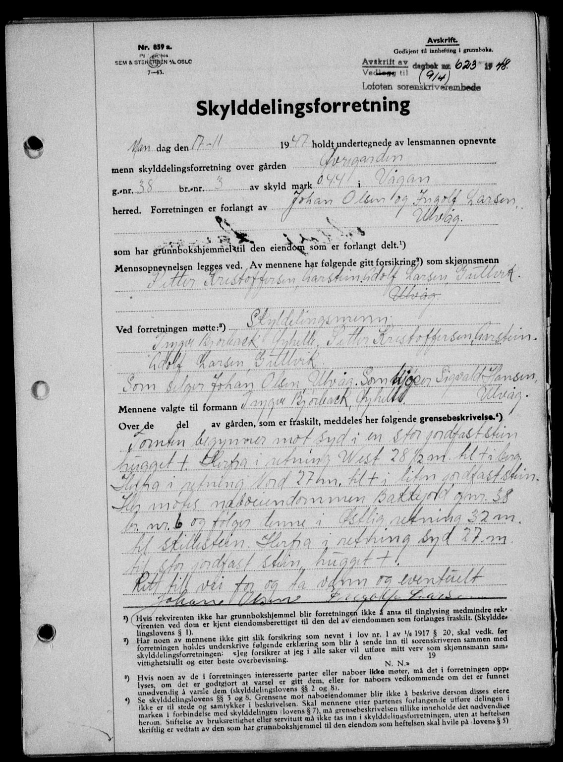 Lofoten sorenskriveri, AV/SAT-A-0017/1/2/2C/L0018a: Mortgage book no. 18a, 1948-1948, Diary no: : 623/1948