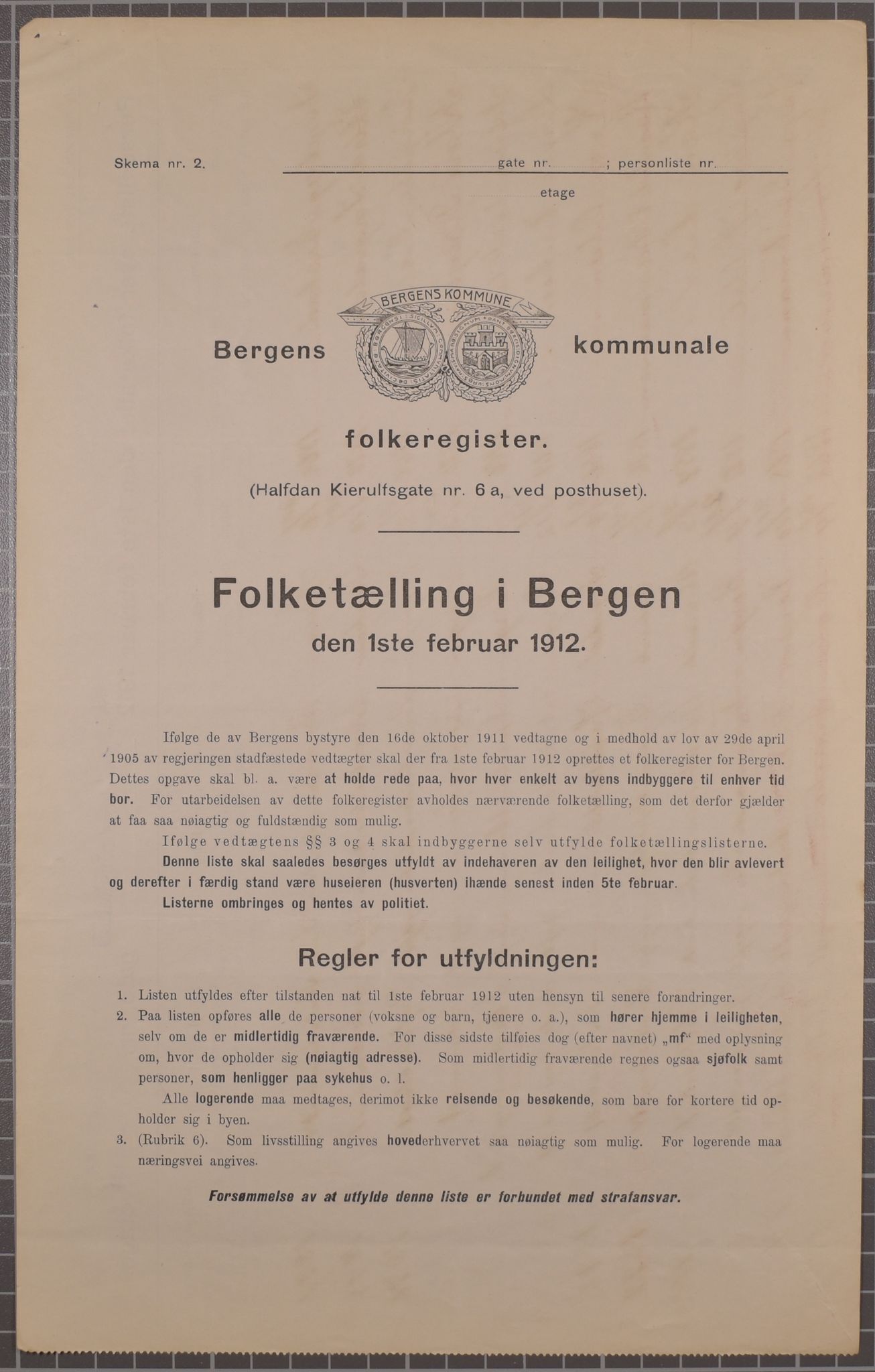 SAB, Municipal Census 1912 for Bergen, 1912, p. 1876