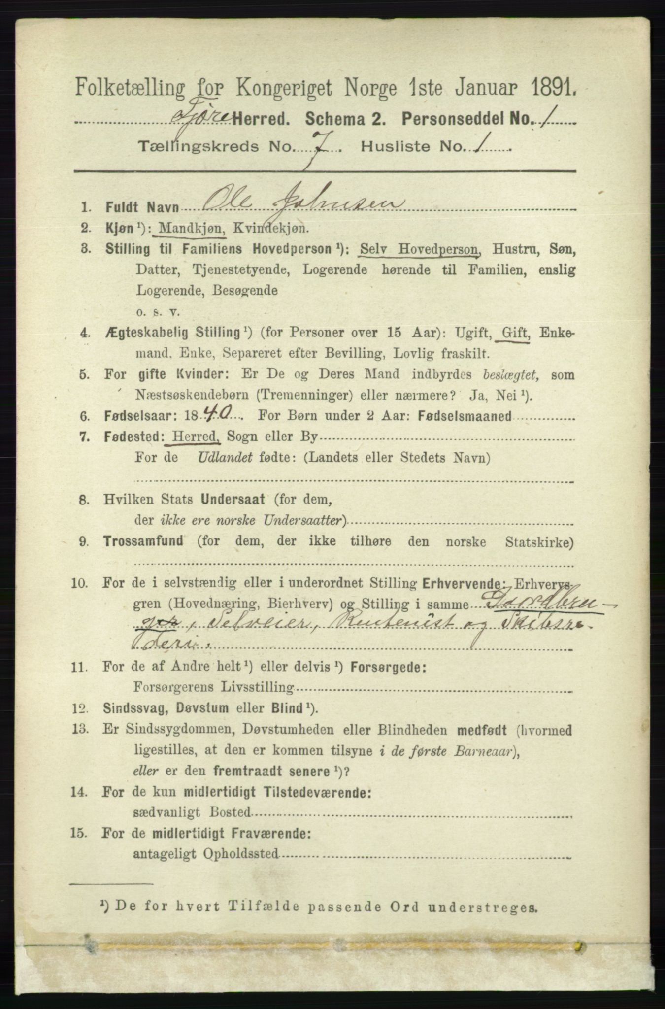 RA, 1891 census for 0923 Fjære, 1891, p. 3203