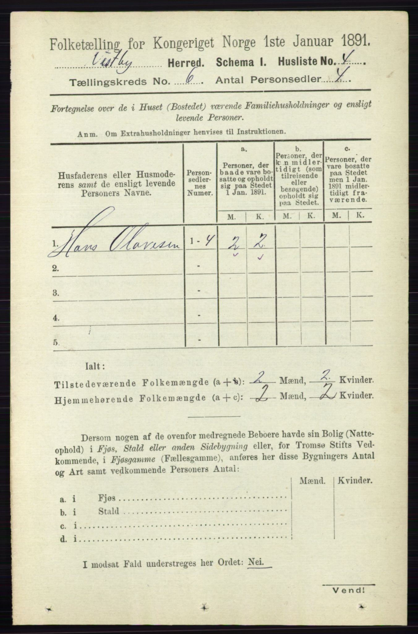 RA, 1891 census for 0211 Vestby, 1891, p. 2807