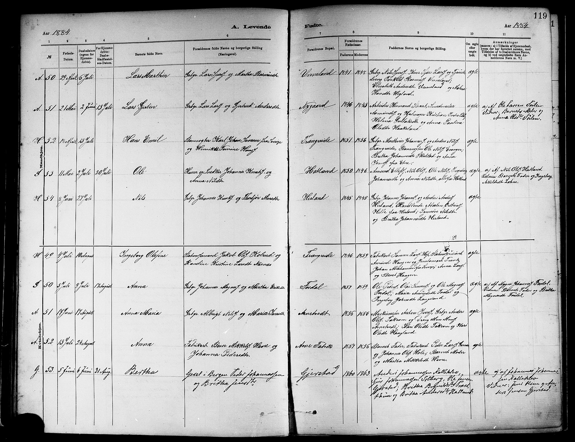 Haus sokneprestembete, SAB/A-75601/H/Haa: Parish register (official) no. A 19I, 1878-1886, p. 119