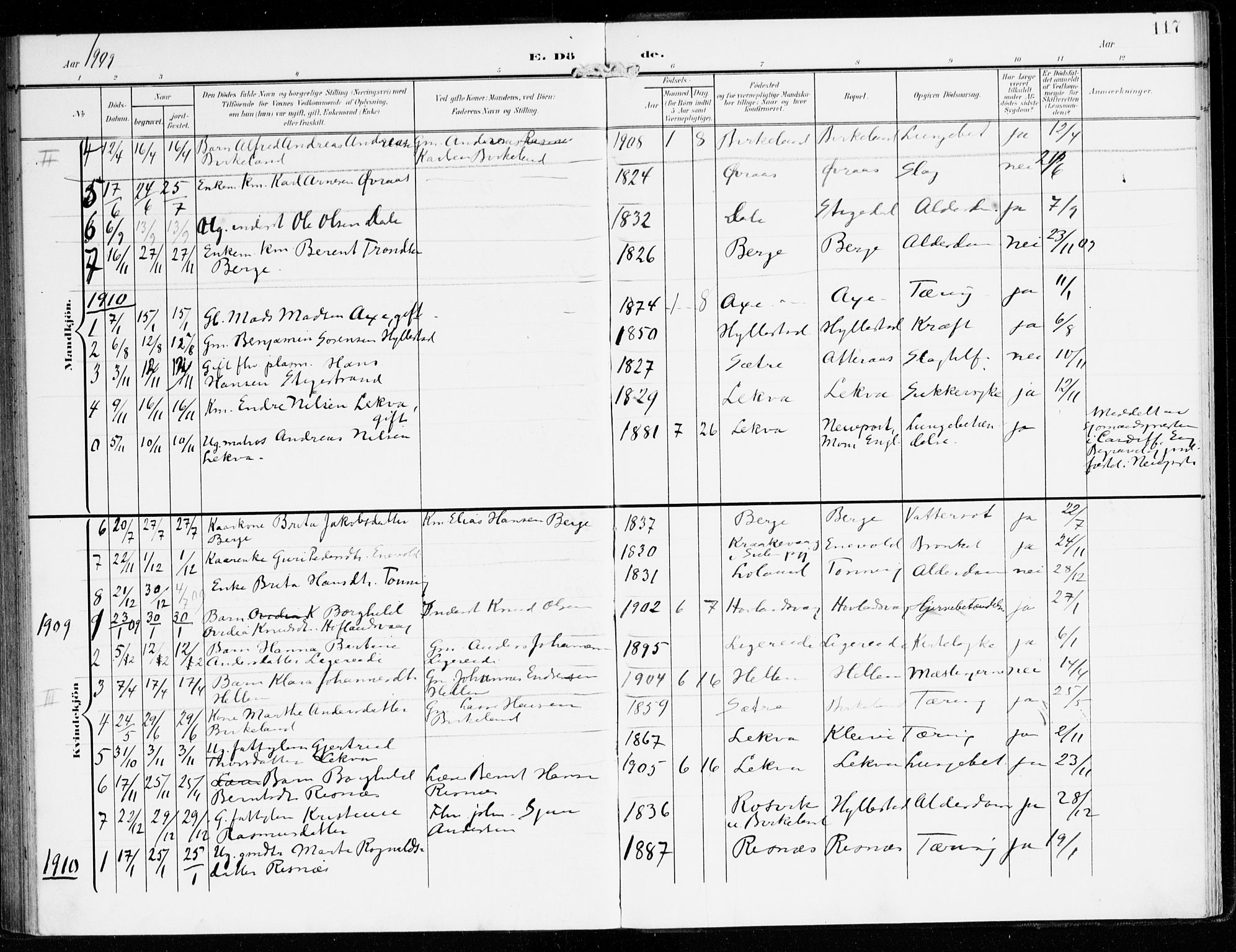 Hyllestad sokneprestembete, SAB/A-80401: Parish register (official) no. B 2, 1903-1917, p. 117