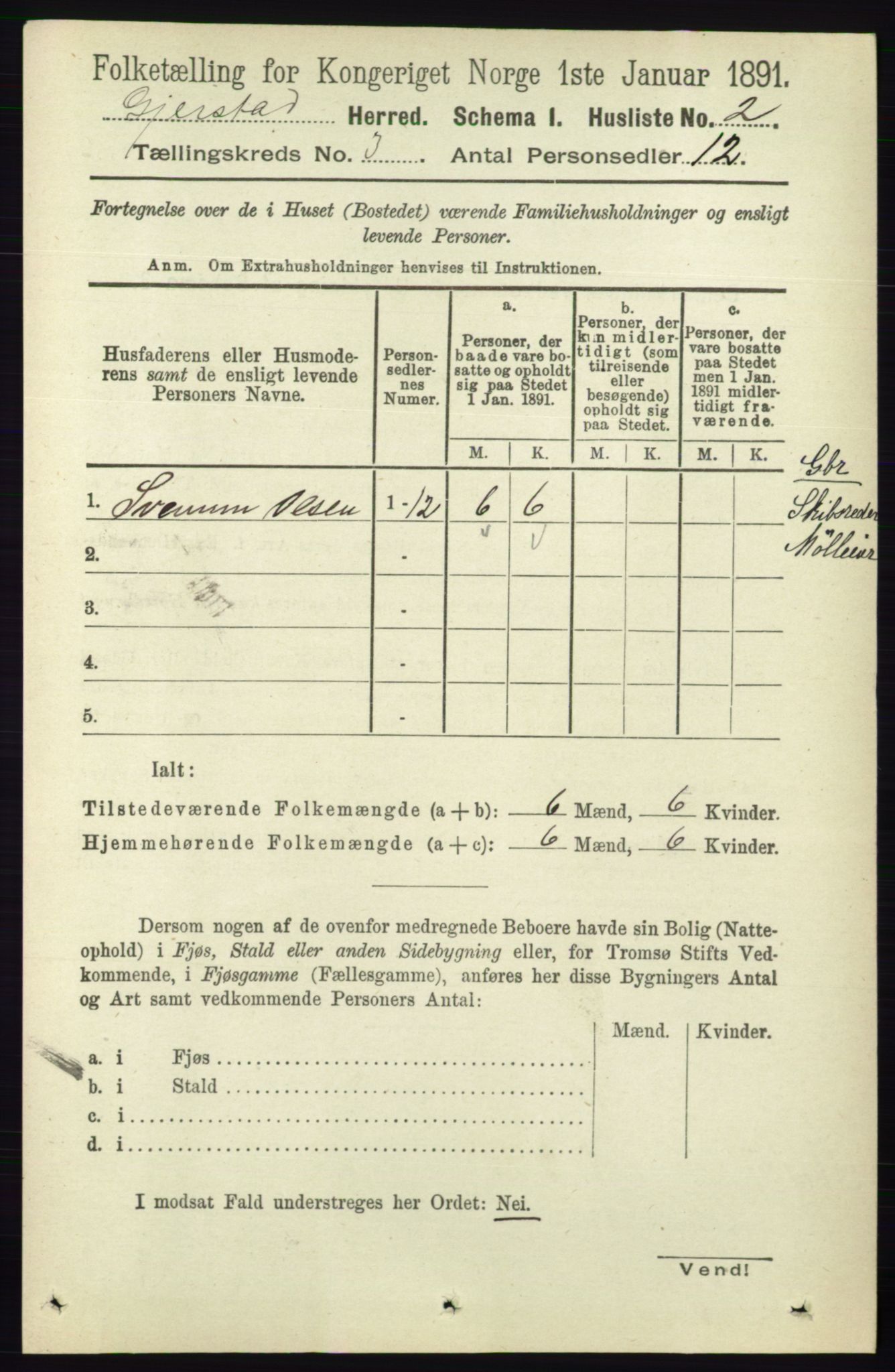 RA, 1891 census for 0911 Gjerstad, 1891, p. 996