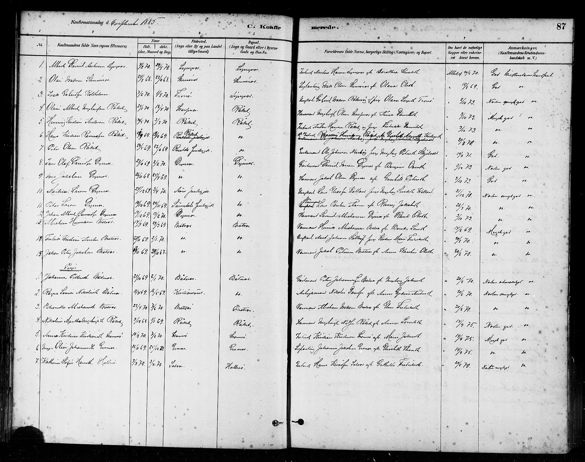 Ministerialprotokoller, klokkerbøker og fødselsregistre - Møre og Romsdal, AV/SAT-A-1454/582/L0947: Parish register (official) no. 582A01, 1880-1900, p. 87