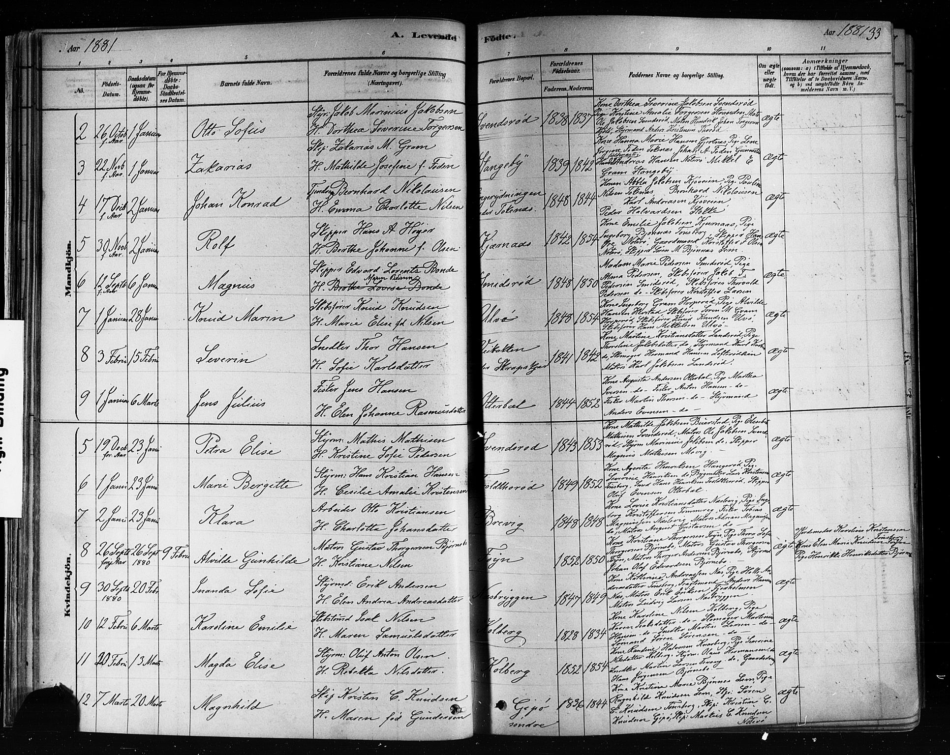 Nøtterøy kirkebøker, SAKO/A-354/F/Fa/L0008: Parish register (official) no. I 8, 1878-1893, p. 33