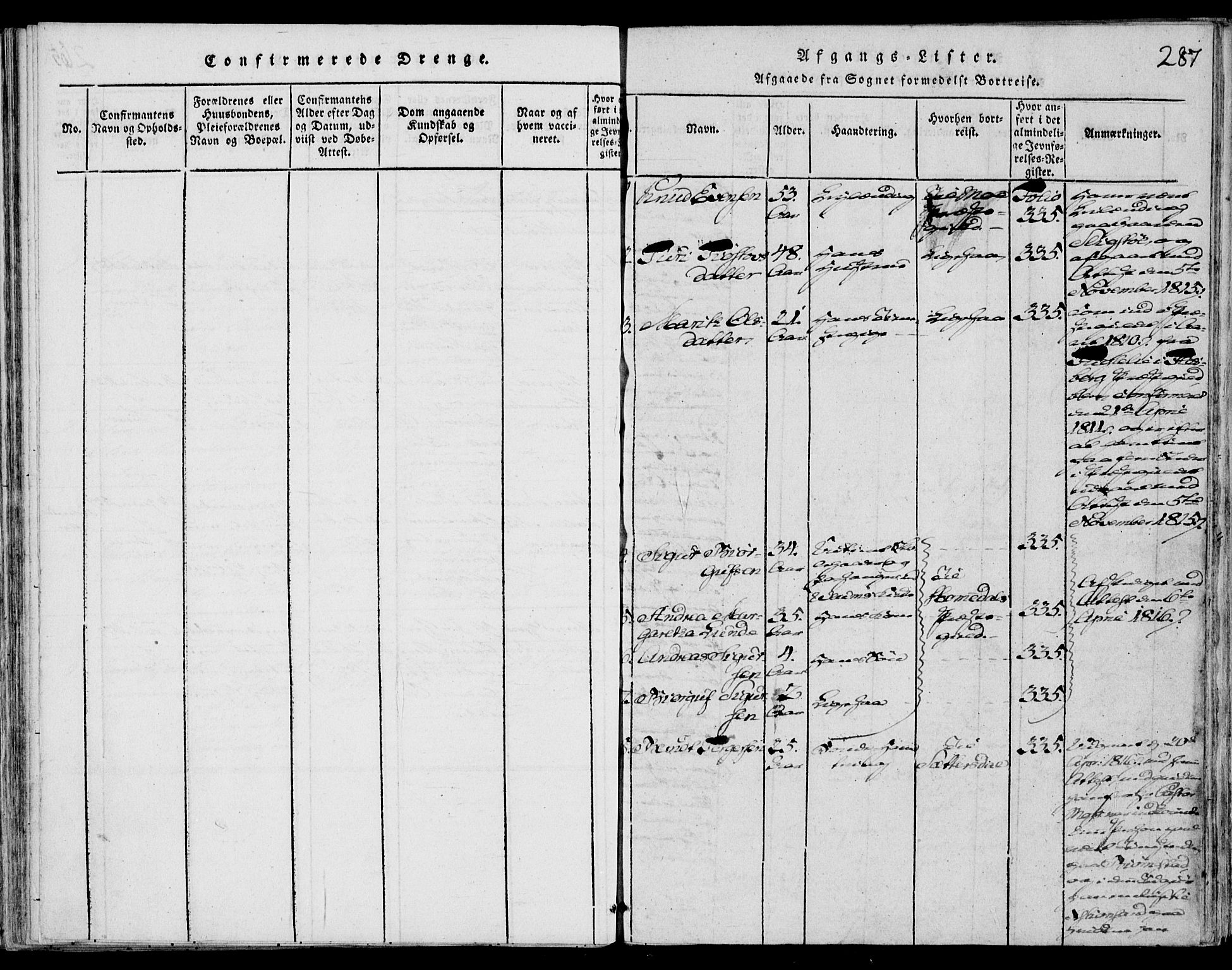 Fyresdal kirkebøker, AV/SAKO-A-263/F/Fb/L0001: Parish register (official) no. II 1, 1815-1854, p. 287