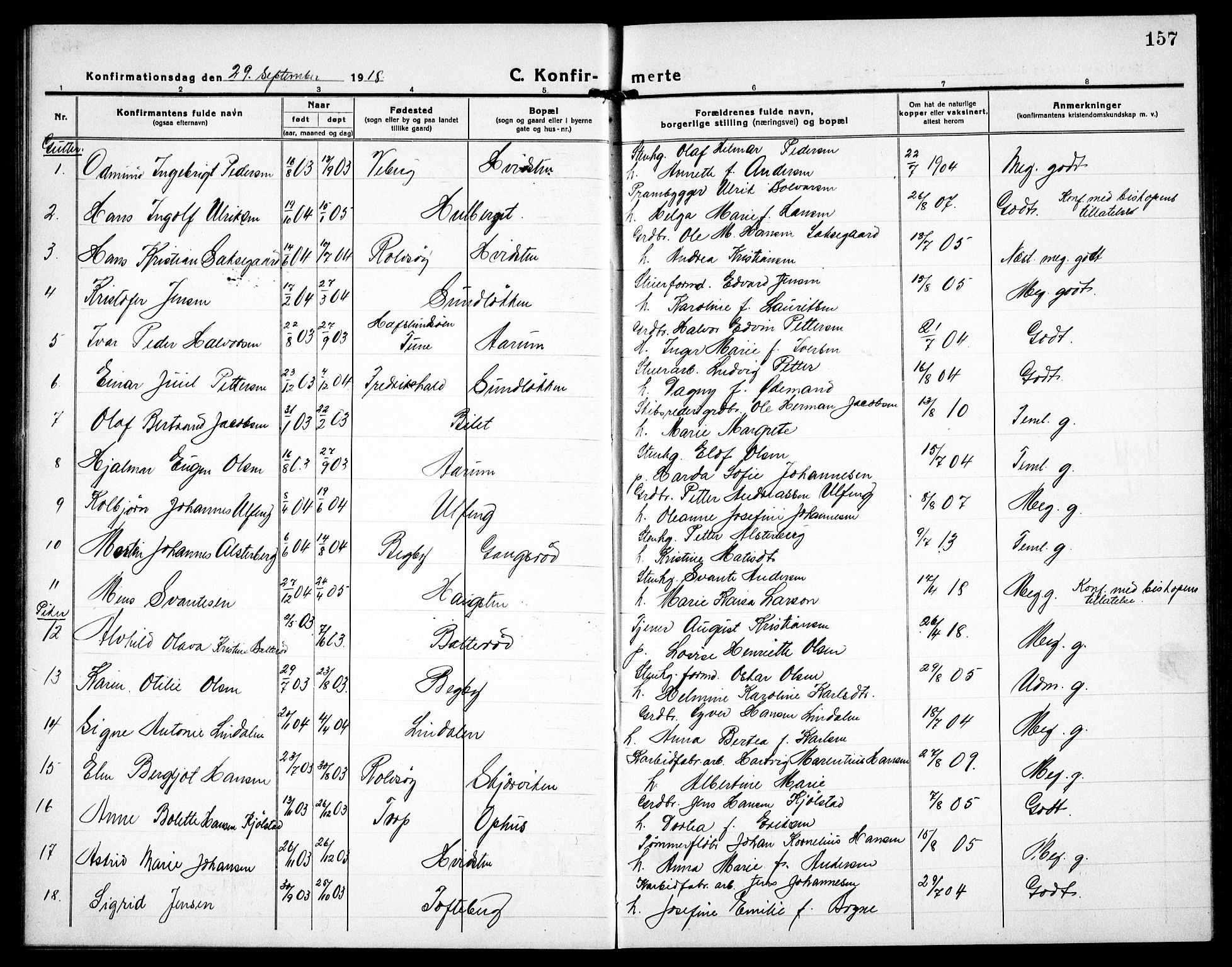 Borge prestekontor Kirkebøker, AV/SAO-A-10903/G/Ga/L0003: Parish register (copy) no. I 3, 1918-1939, p. 157