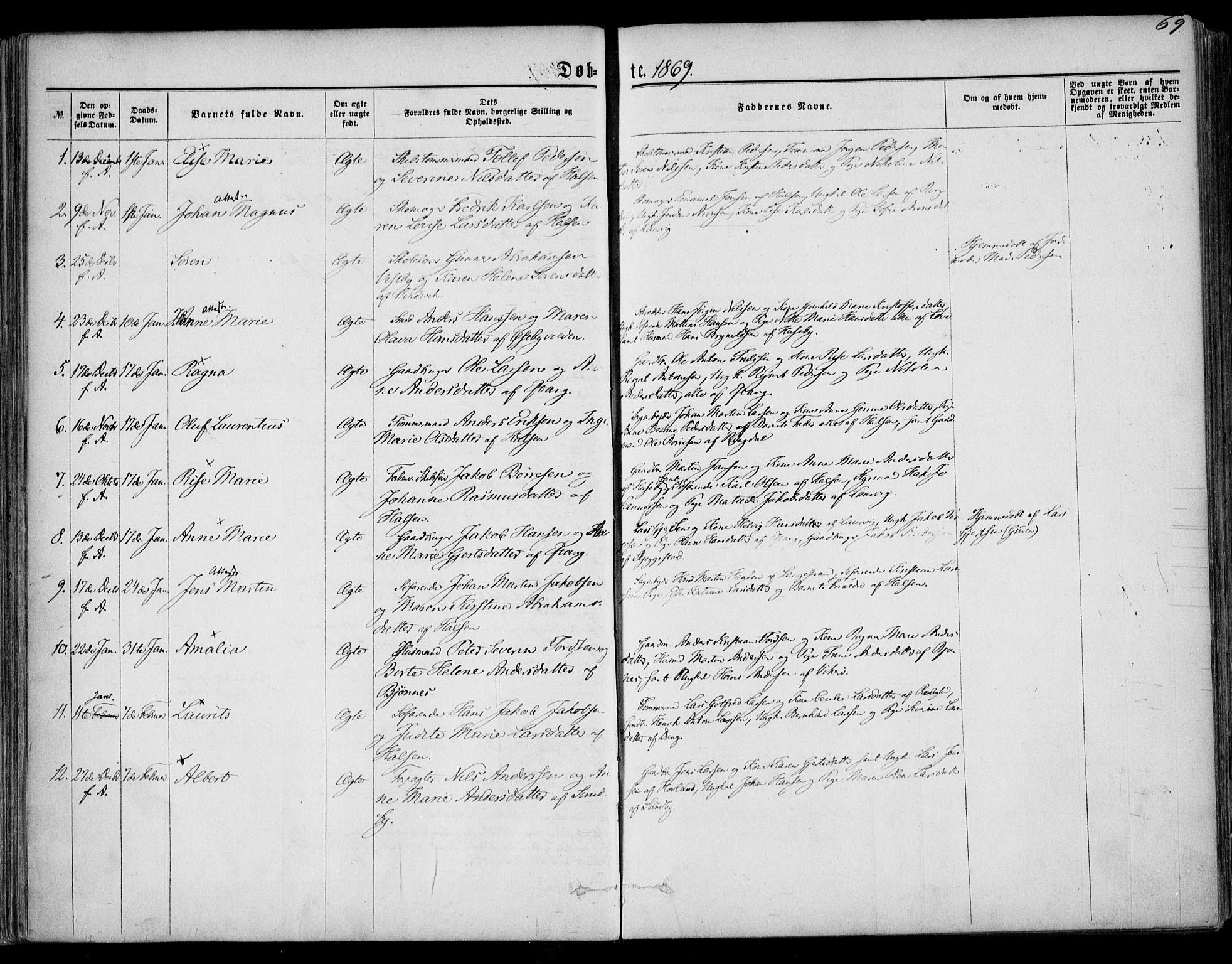 Tjølling kirkebøker, SAKO/A-60/F/Fa/L0007: Parish register (official) no. 7, 1860-1876, p. 69