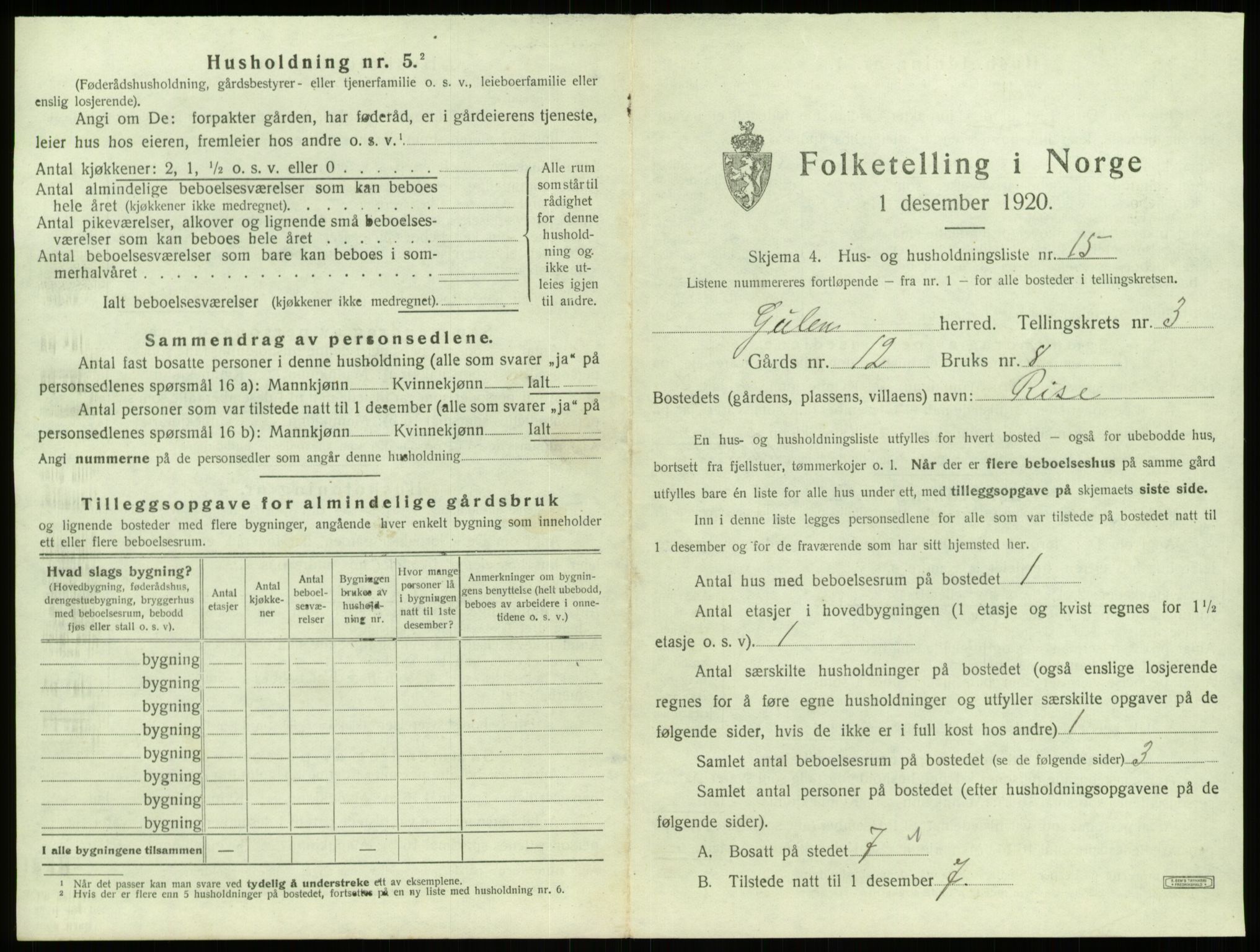 SAB, 1920 census for Gulen, 1920, p. 152