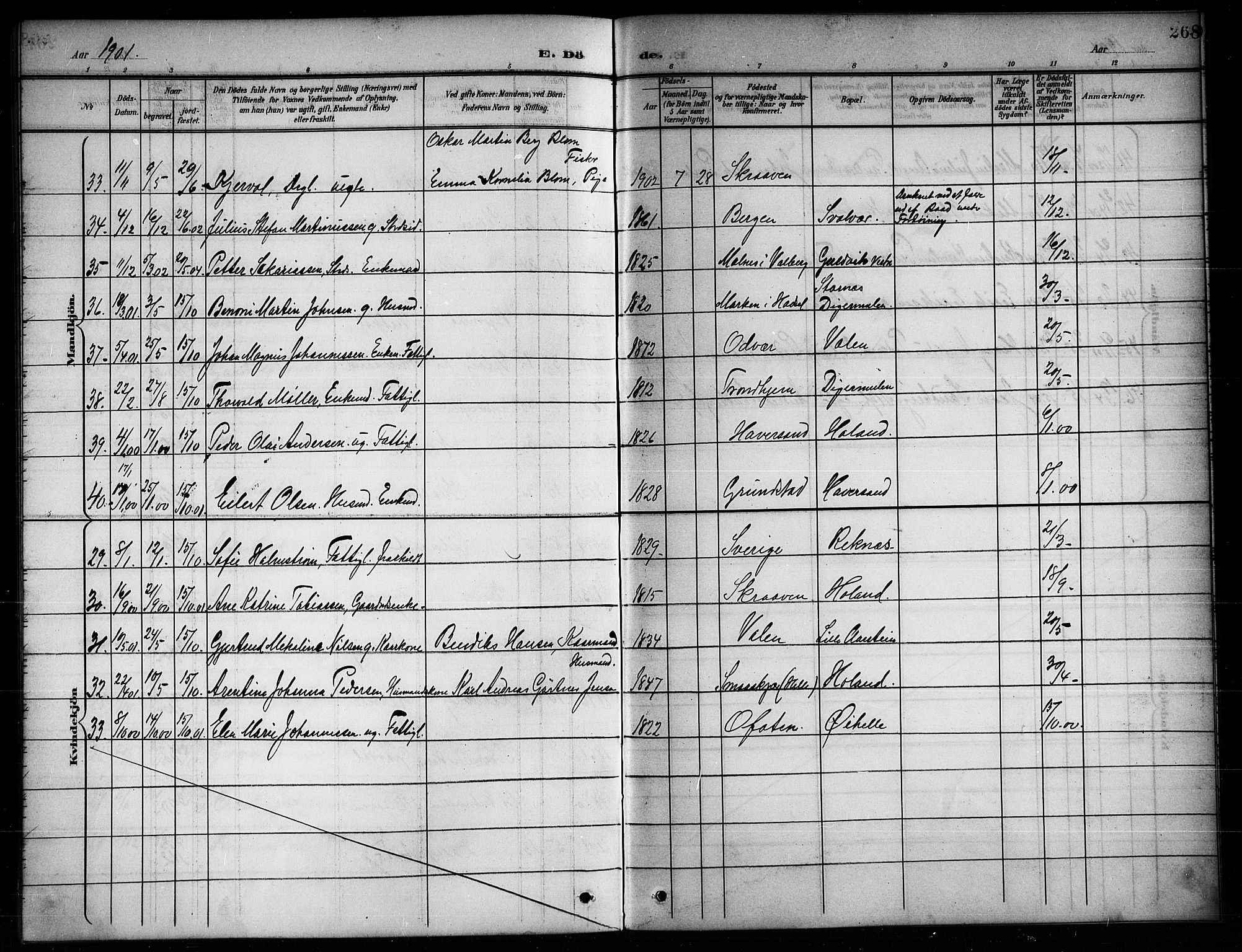 Ministerialprotokoller, klokkerbøker og fødselsregistre - Nordland, AV/SAT-A-1459/874/L1078: Parish register (copy) no. 874C07, 1900-1907, p. 268