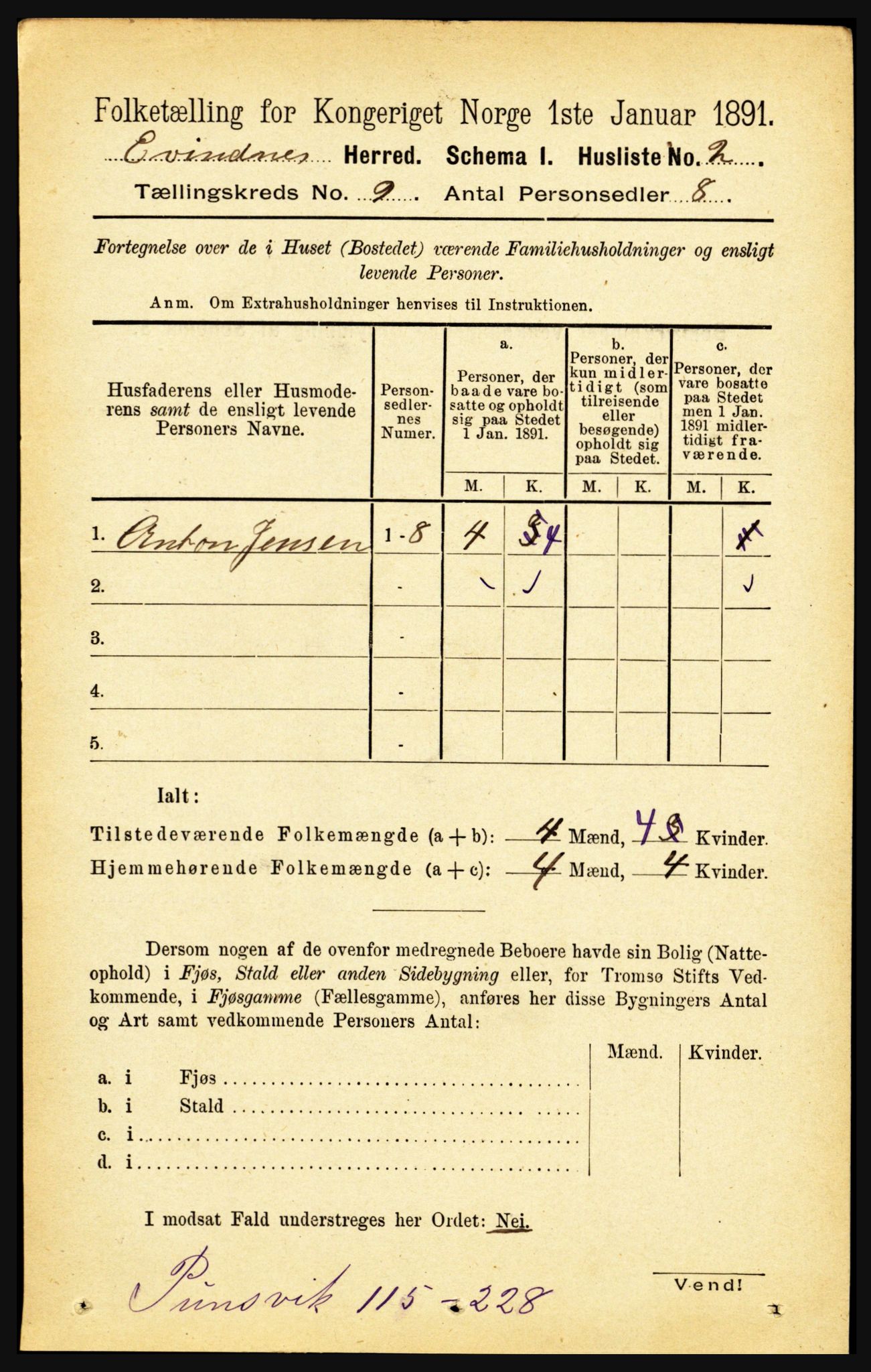 RA, 1891 census for 1853 Evenes, 1891, p. 2761