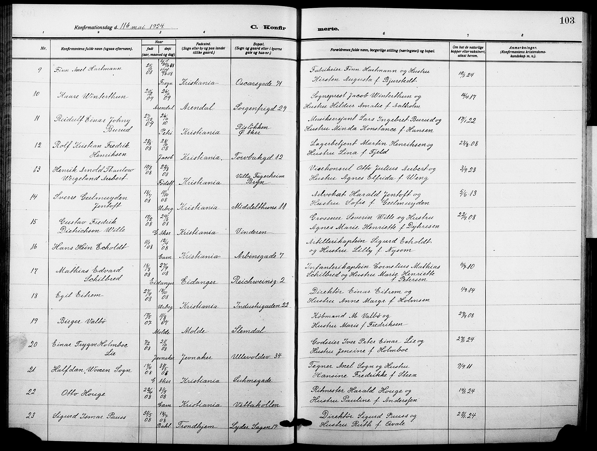 Garnisonsmenigheten Kirkebøker, SAO/A-10846/F/Fa/L0016: Parish register (official) no. 16, 1922-1930, p. 103