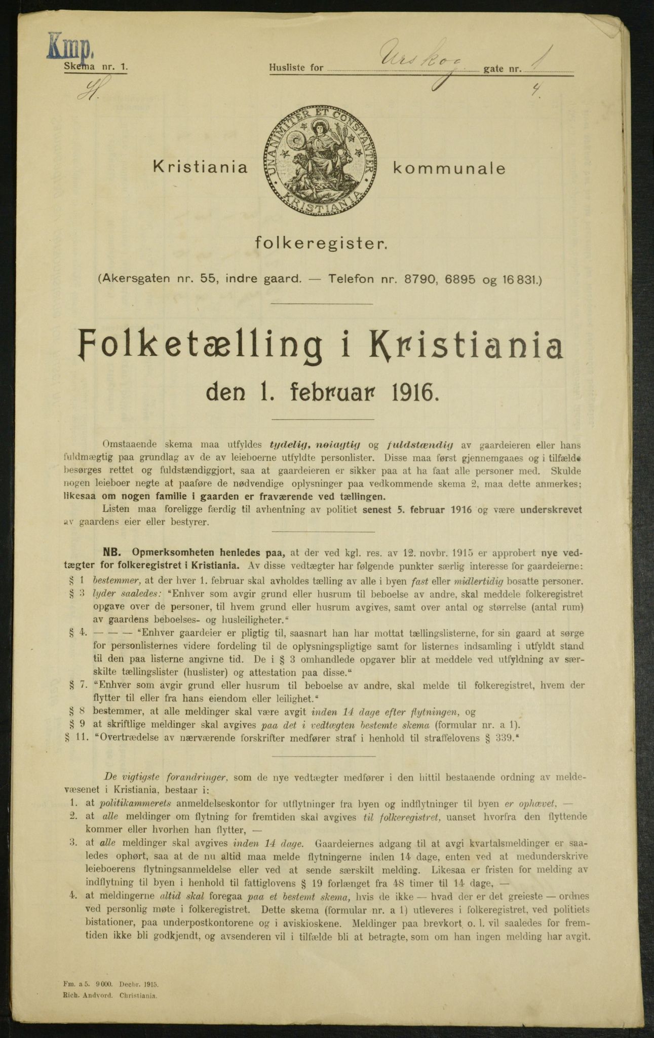 OBA, Municipal Census 1916 for Kristiania, 1916, p. 2633