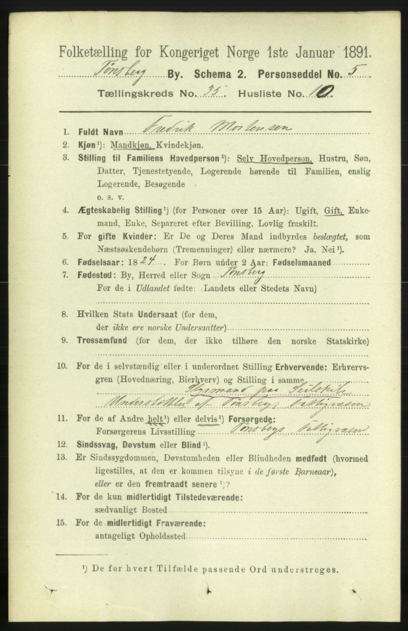 RA, 1891 census for 0705 Tønsberg, 1891, p. 7862