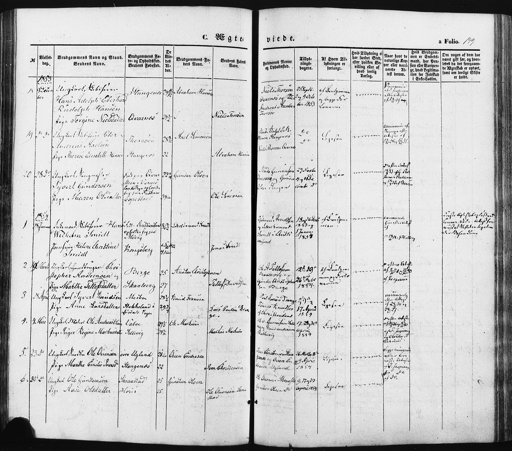 Oddernes sokneprestkontor, SAK/1111-0033/F/Fa/Faa/L0007: Parish register (official) no. A 7, 1851-1863, p. 149