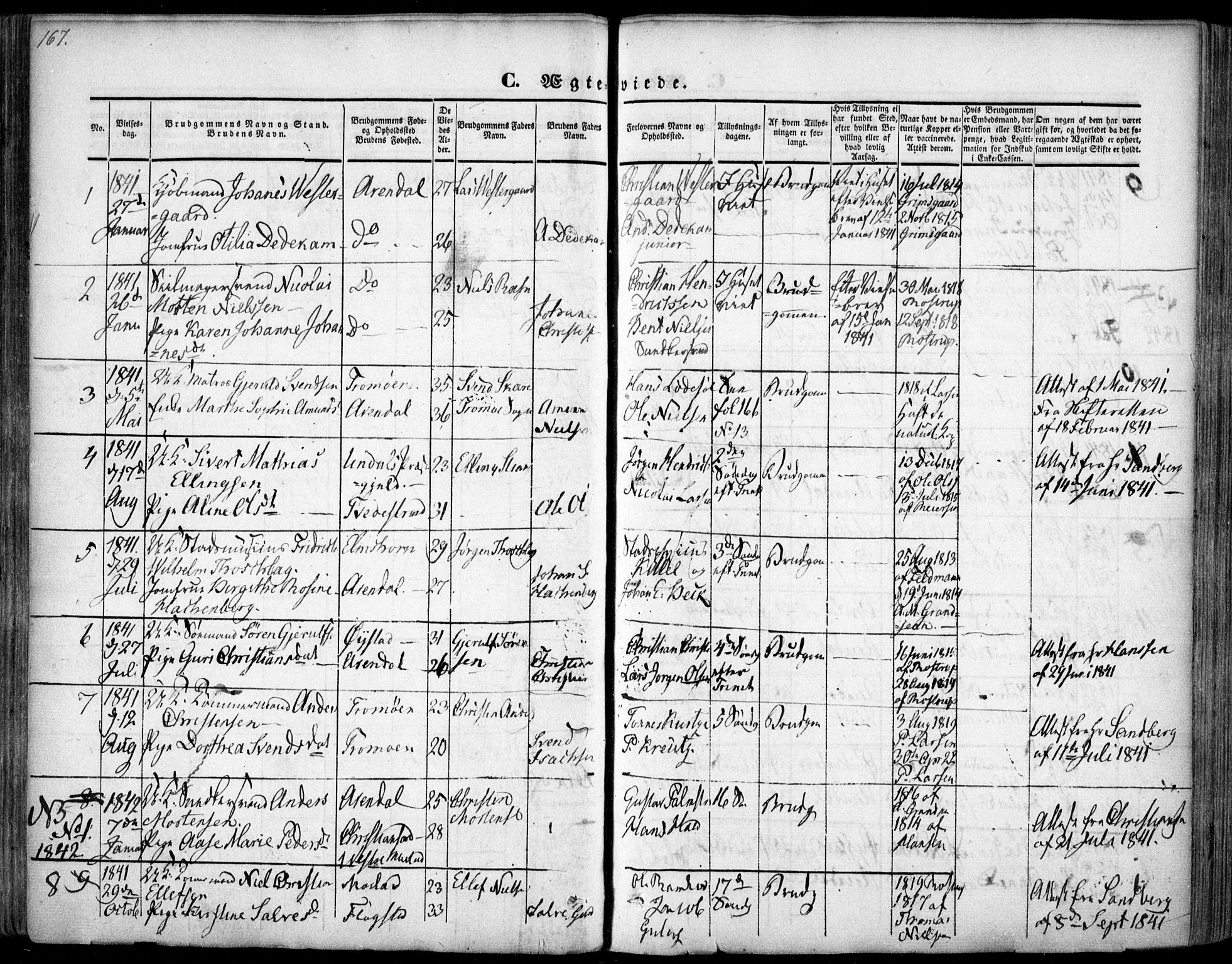 Arendal sokneprestkontor, Trefoldighet, AV/SAK-1111-0040/F/Fa/L0005: Parish register (official) no. A 5, 1838-1854, p. 167