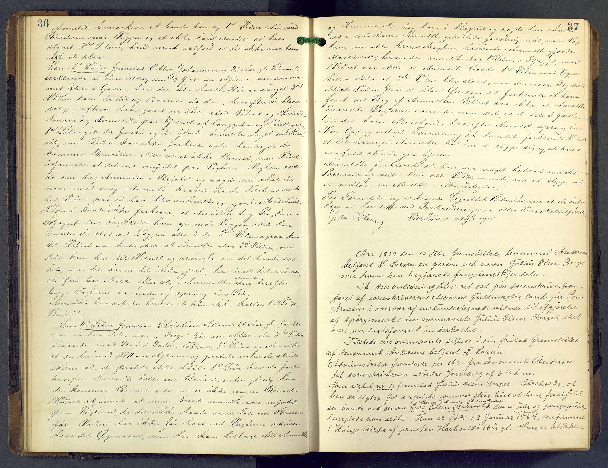 Nordre Jarlsberg sorenskriveri, AV/SAKO-A-80/F/Fb/Fba/L0028: Ekstrarettsprotokoll, 1891-1897, p. 36-37