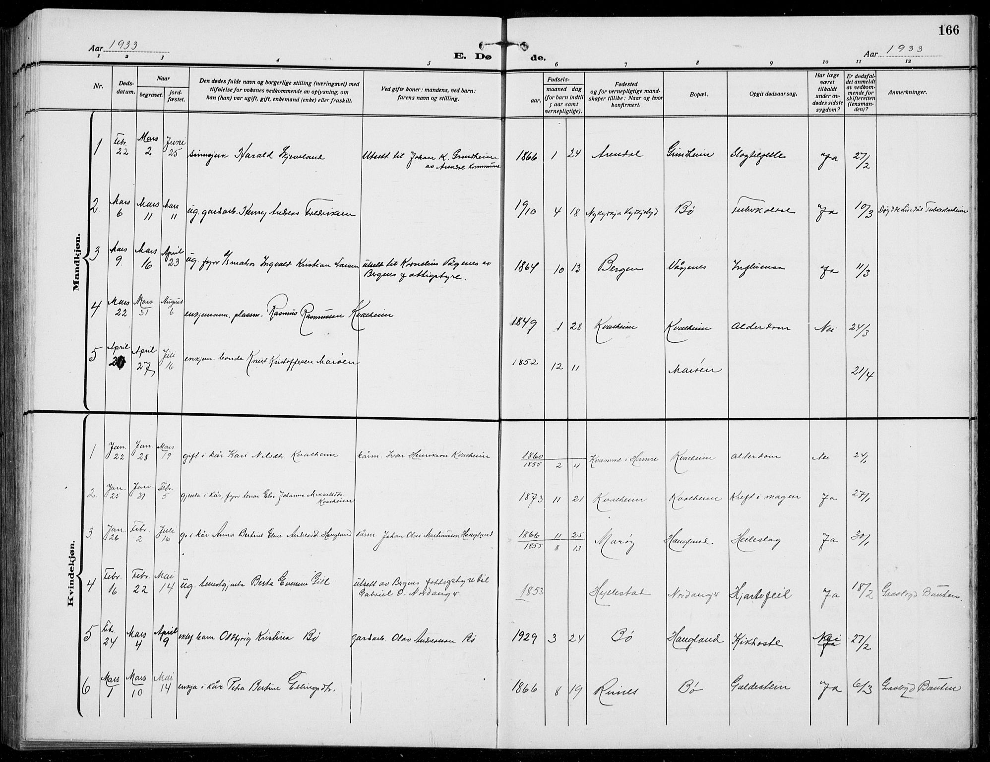 Manger sokneprestembete, AV/SAB-A-76801/H/Hab: Parish register (copy) no. B  5, 1922-1938, p. 166