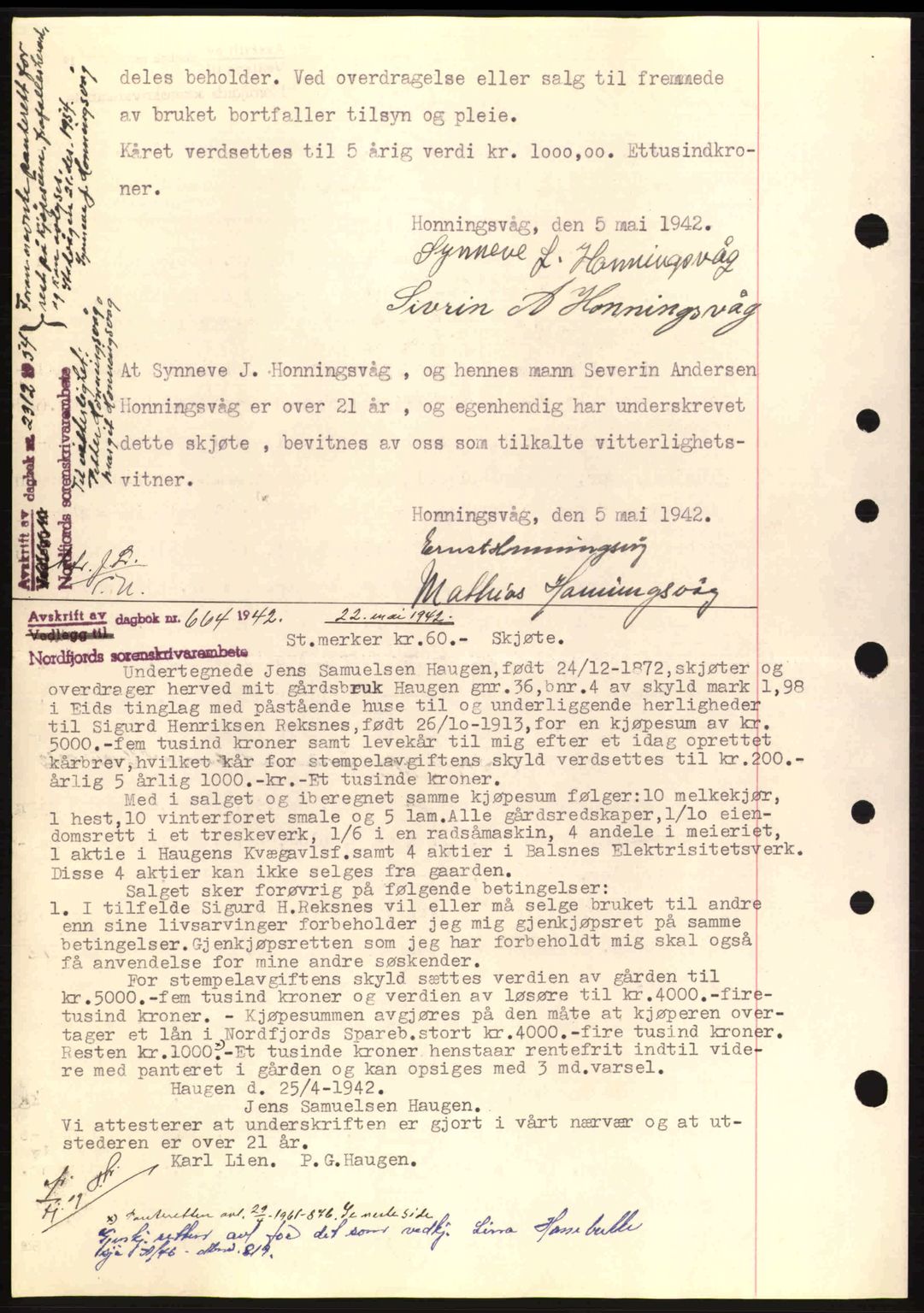 Nordfjord sorenskriveri, AV/SAB-A-2801/02/02b/02bj/L0007: Mortgage book no. A7, 1941-1943, Diary no: : 661/1942