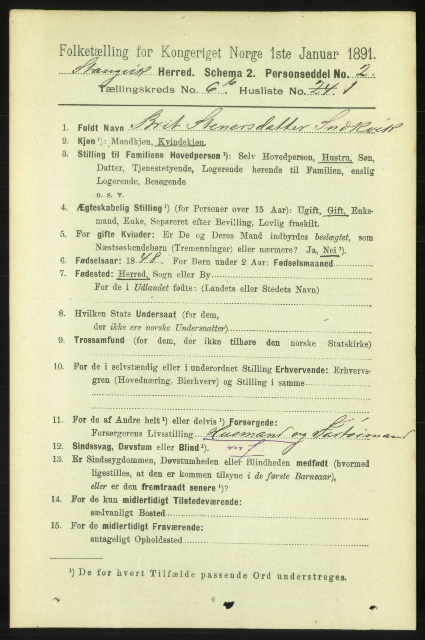 RA, 1891 census for 1564 Stangvik, 1891, p. 2937