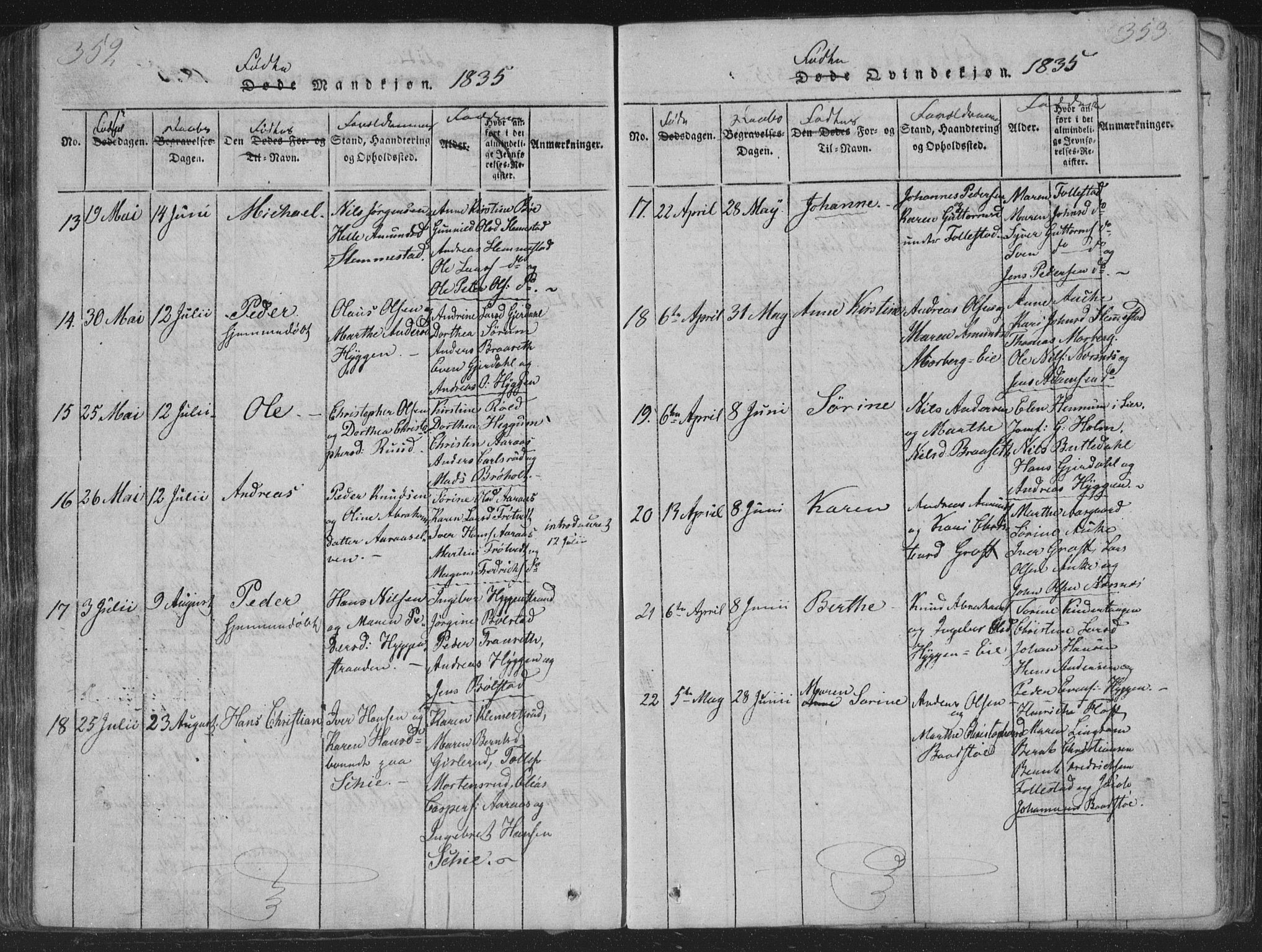 Røyken kirkebøker, AV/SAKO-A-241/G/Ga/L0003: Parish register (copy) no. 3, 1814-1856, p. 352-353