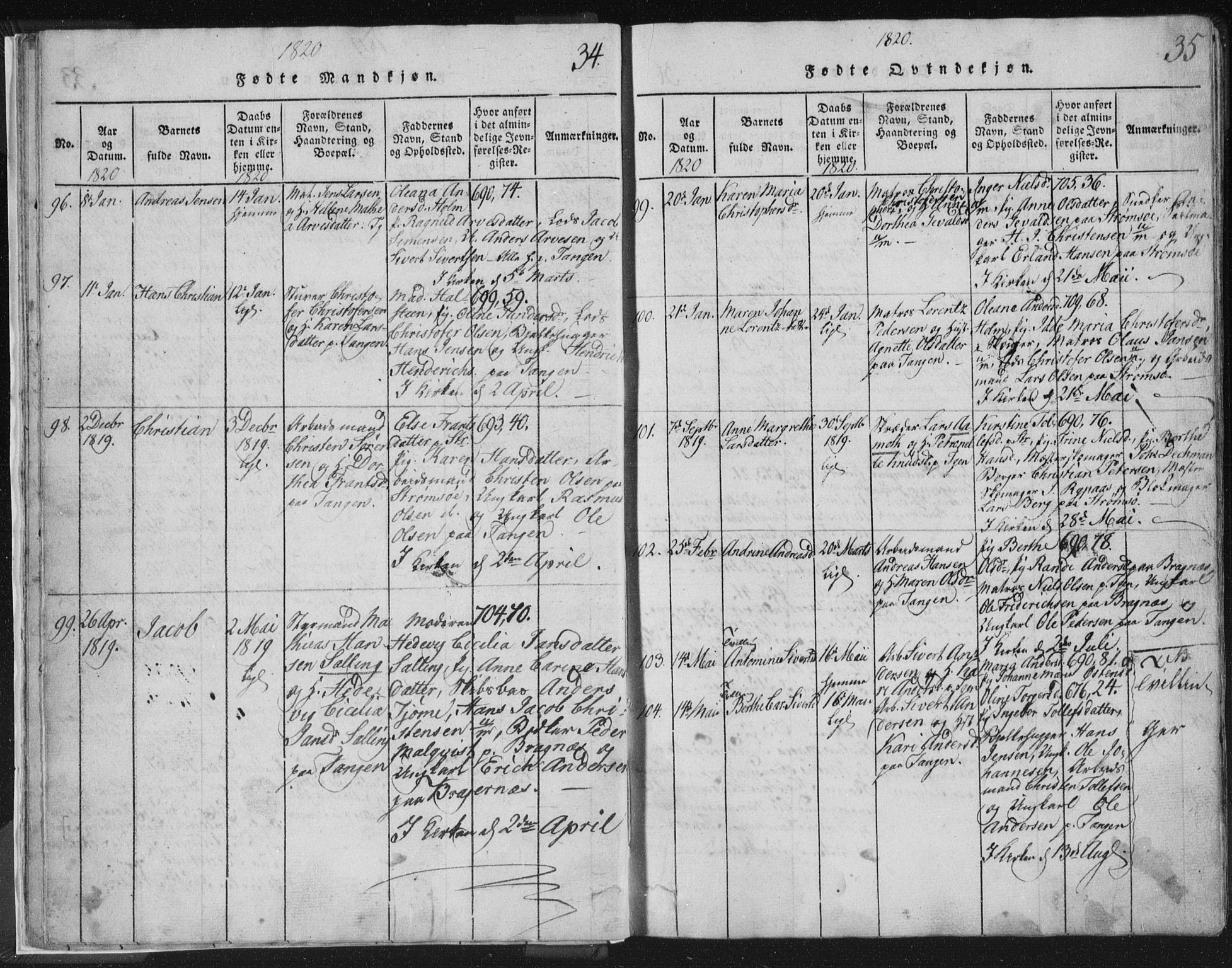 Strømsø kirkebøker, AV/SAKO-A-246/F/Fb/L0004: Parish register (official) no. II 4, 1814-1843, p. 34-35