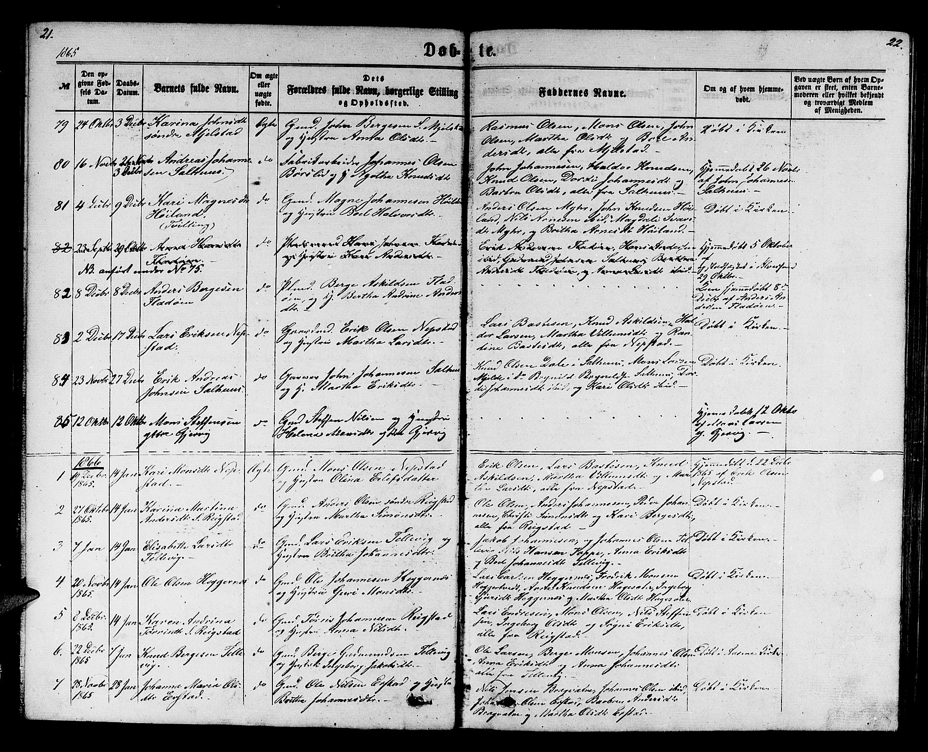 Hamre sokneprestembete, AV/SAB-A-75501/H/Ha/Hab: Parish register (copy) no. B 2, 1863-1880, p. 21-22
