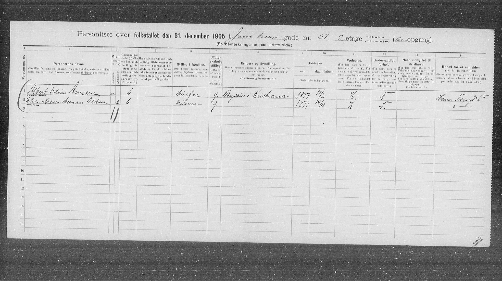 OBA, Municipal Census 1905 for Kristiania, 1905, p. 23868