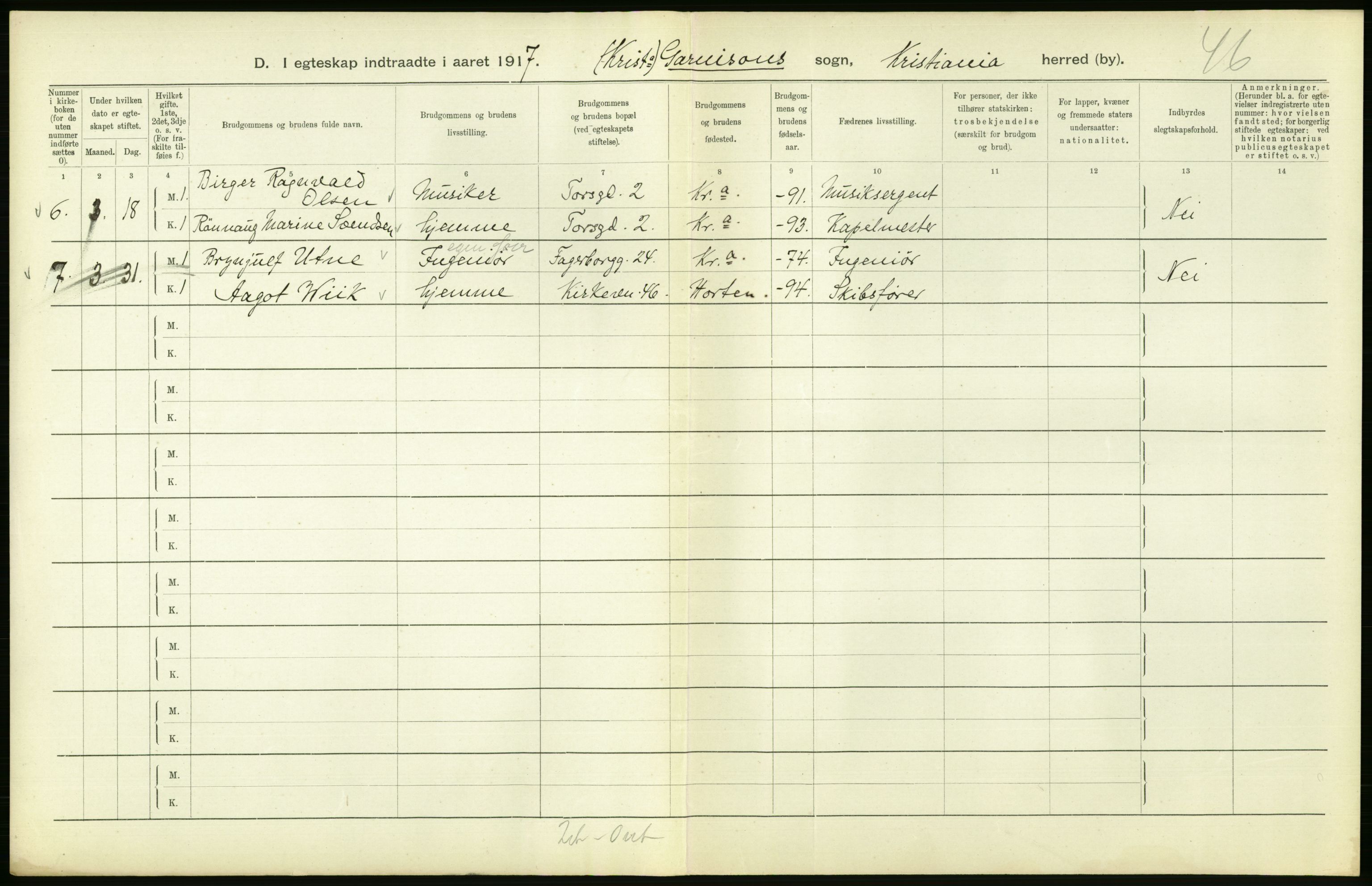 Statistisk sentralbyrå, Sosiodemografiske emner, Befolkning, AV/RA-S-2228/D/Df/Dfb/Dfbg/L0009: Kristiania: Gifte, 1917, p. 294