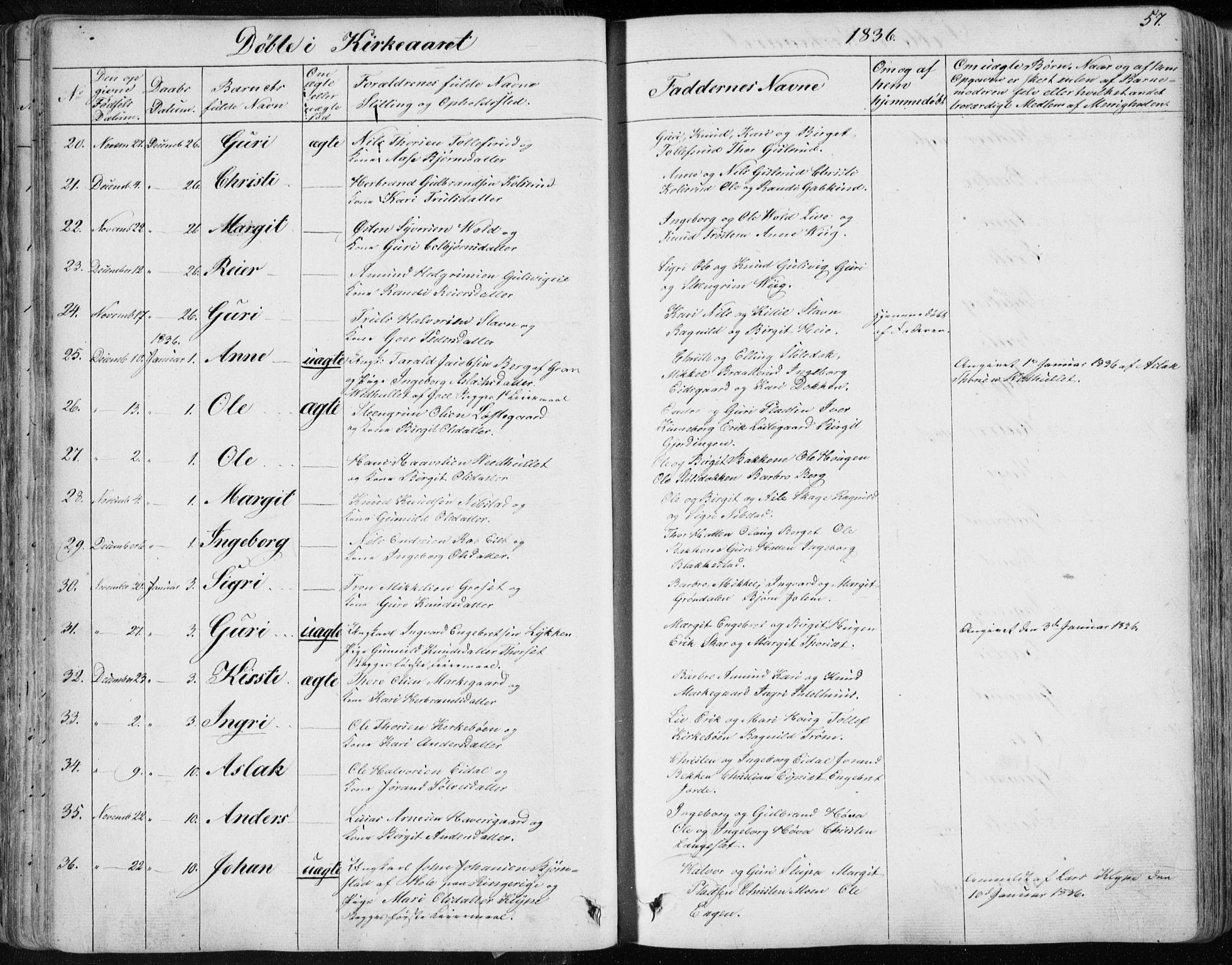 Nes kirkebøker, SAKO/A-236/F/Fa/L0009: Parish register (official) no. 9, 1834-1863, p. 57