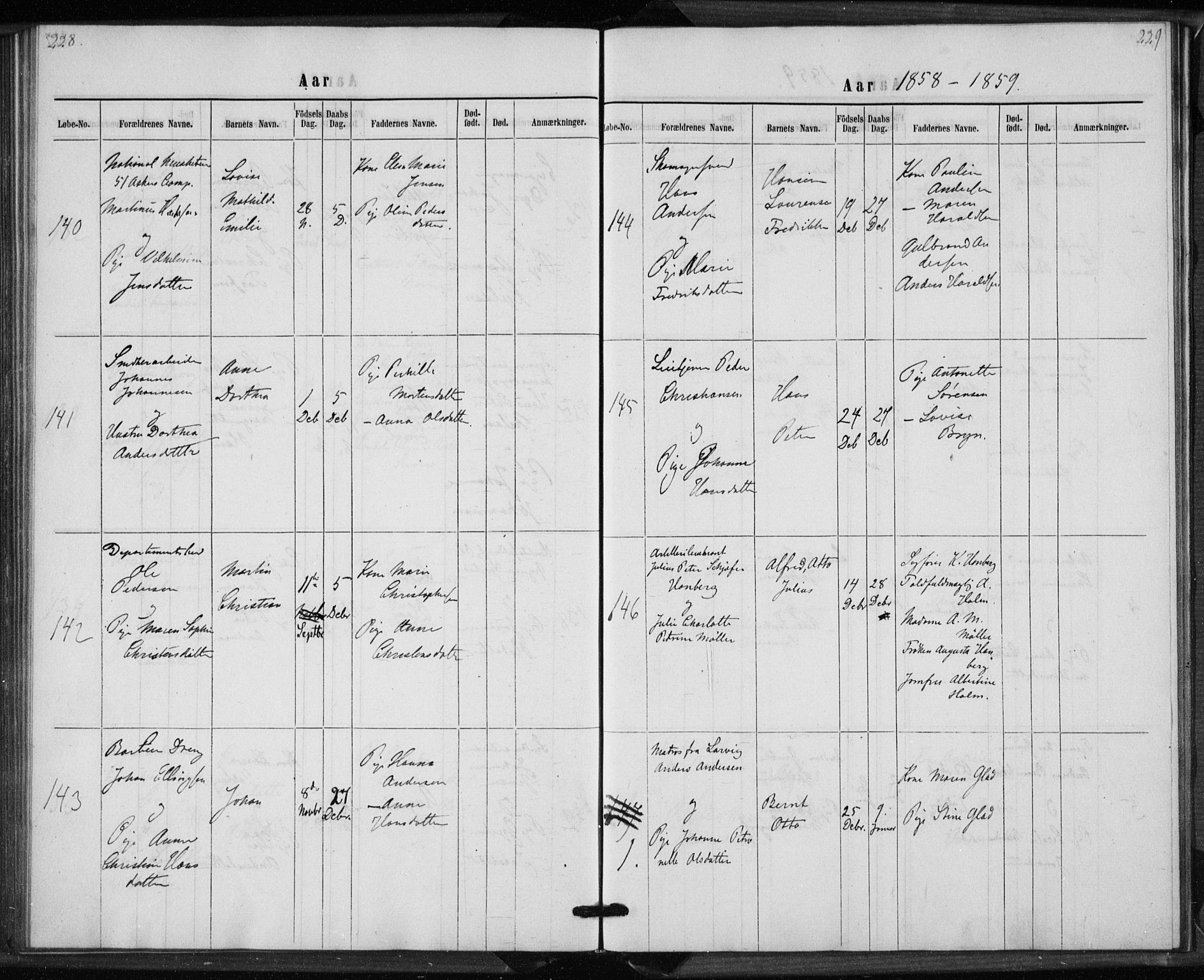 Rikshospitalet prestekontor Kirkebøker, AV/SAO-A-10309b/K/L0002/0001: Baptism register no. 2.1, 1854-1860, p. 228-229