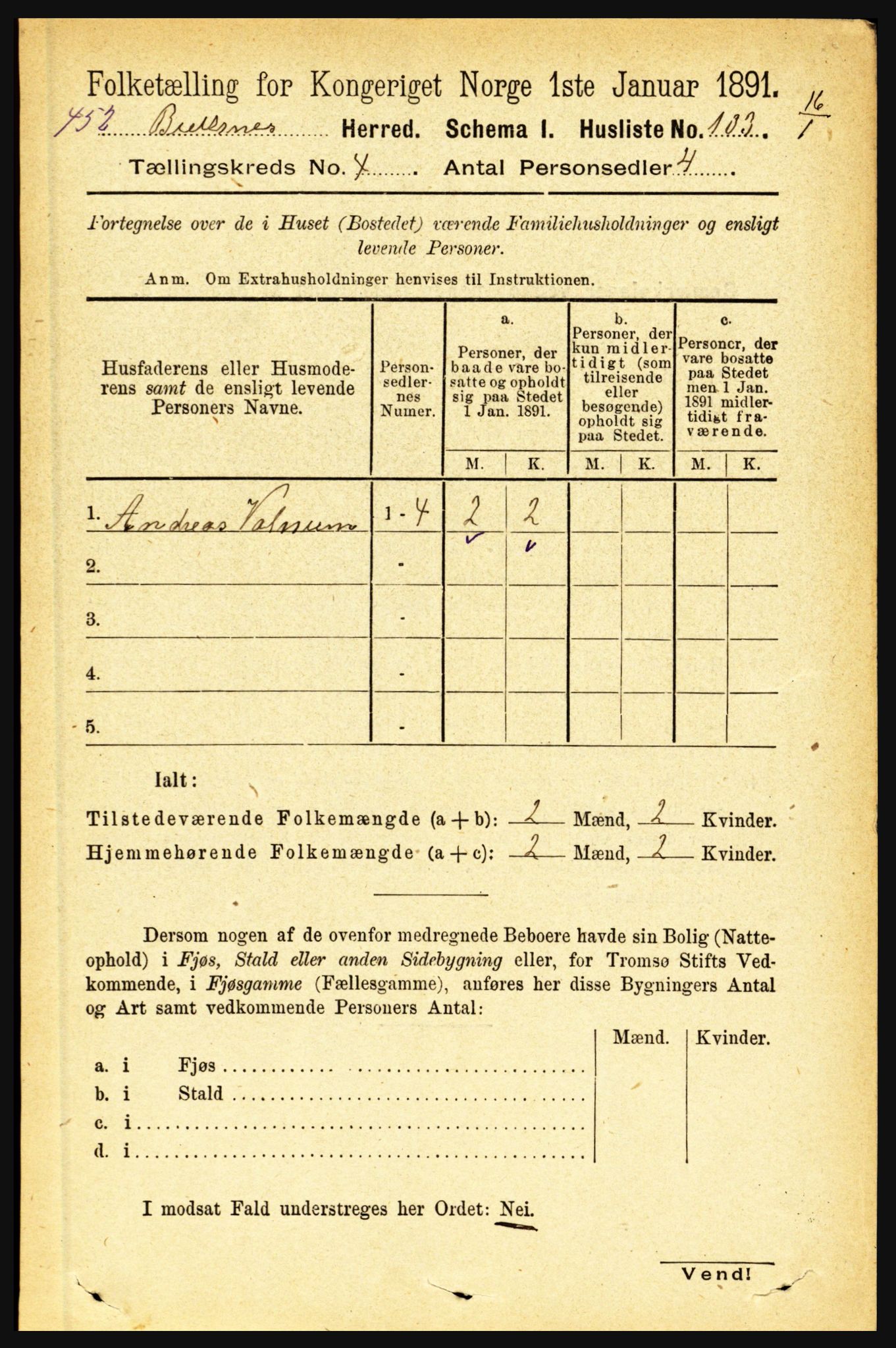 RA, 1891 census for 1860 Buksnes, 1891, p. 3003