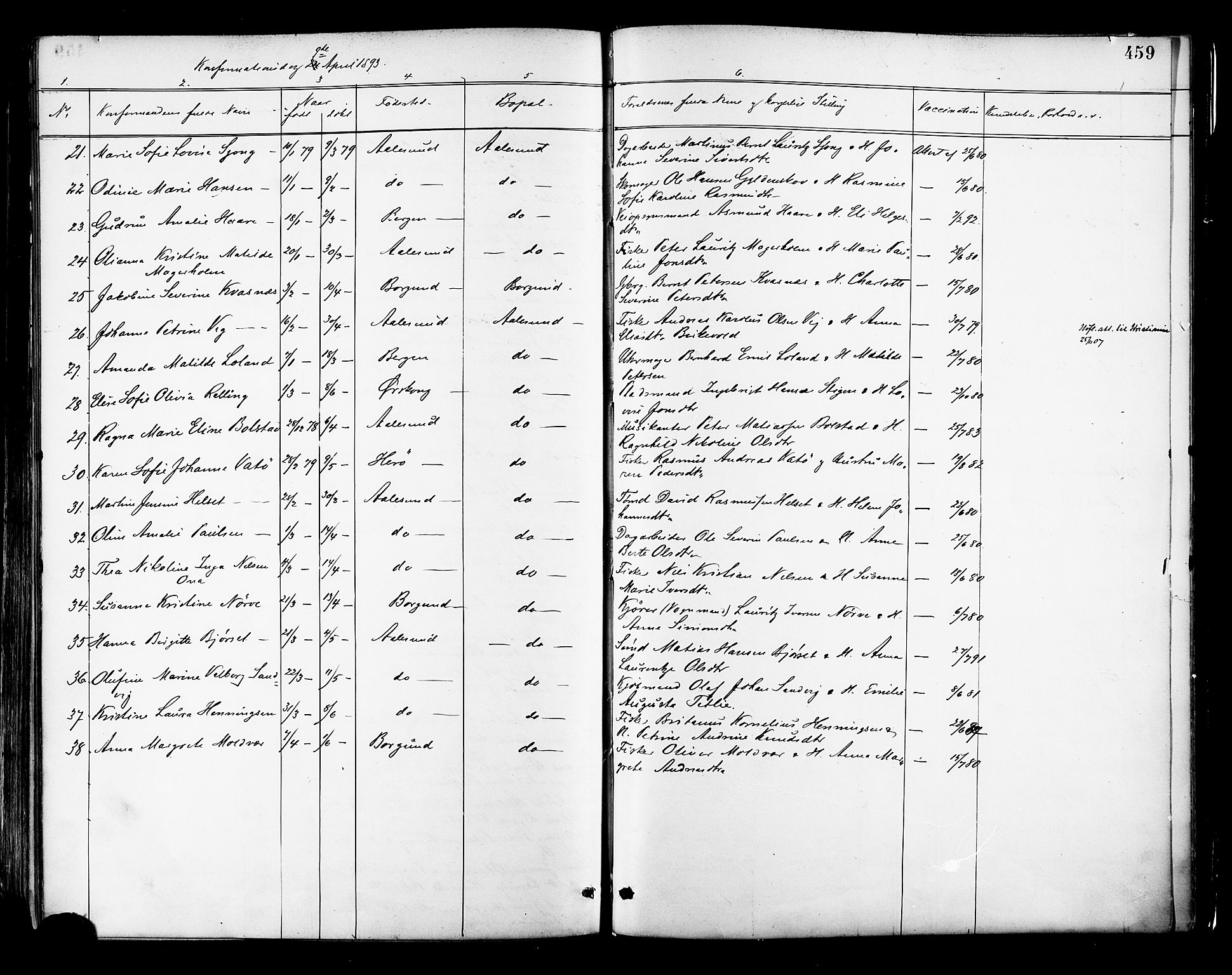 Ministerialprotokoller, klokkerbøker og fødselsregistre - Møre og Romsdal, SAT/A-1454/529/L0455: Parish register (official) no. 529A05, 1885-1893, p. 459