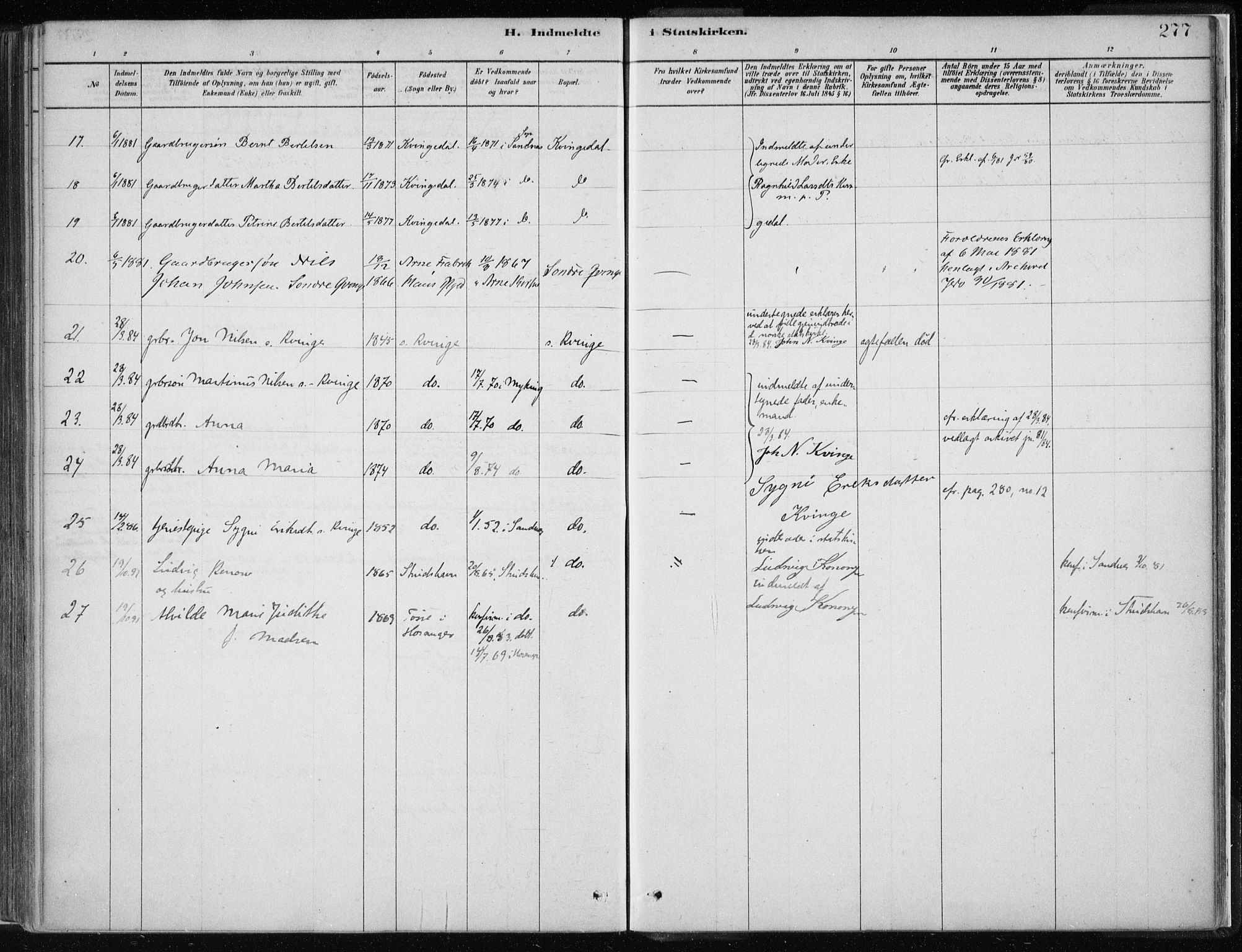 Masfjorden Sokneprestembete, AV/SAB-A-77001: Parish register (official) no. B  1, 1876-1899, p. 277