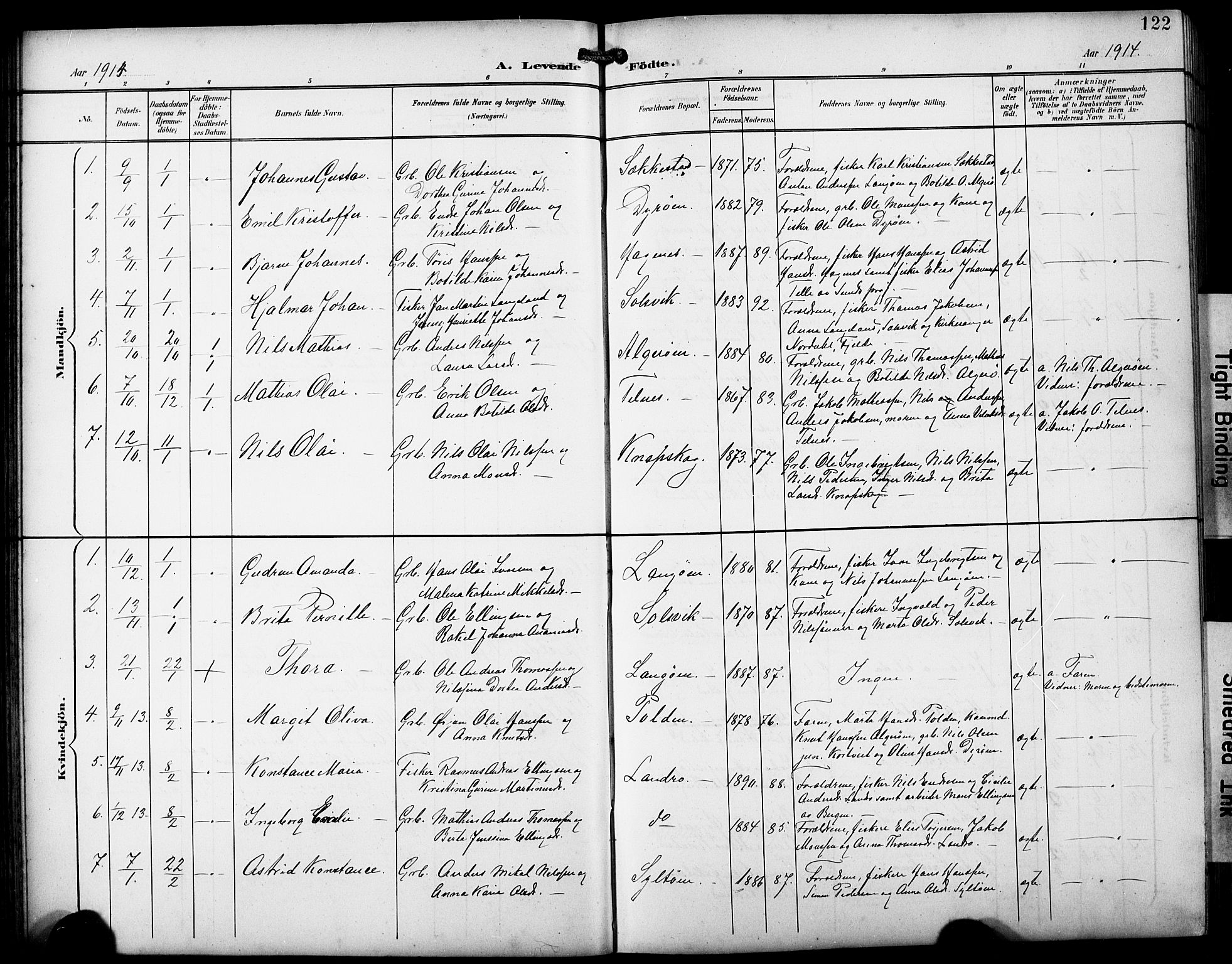 Fjell sokneprestembete, SAB/A-75301/H/Hab: Parish register (copy) no. A 5, 1899-1918, p. 122