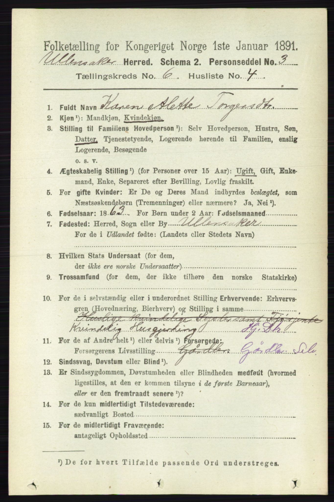 RA, 1891 census for 0235 Ullensaker, 1891, p. 2548