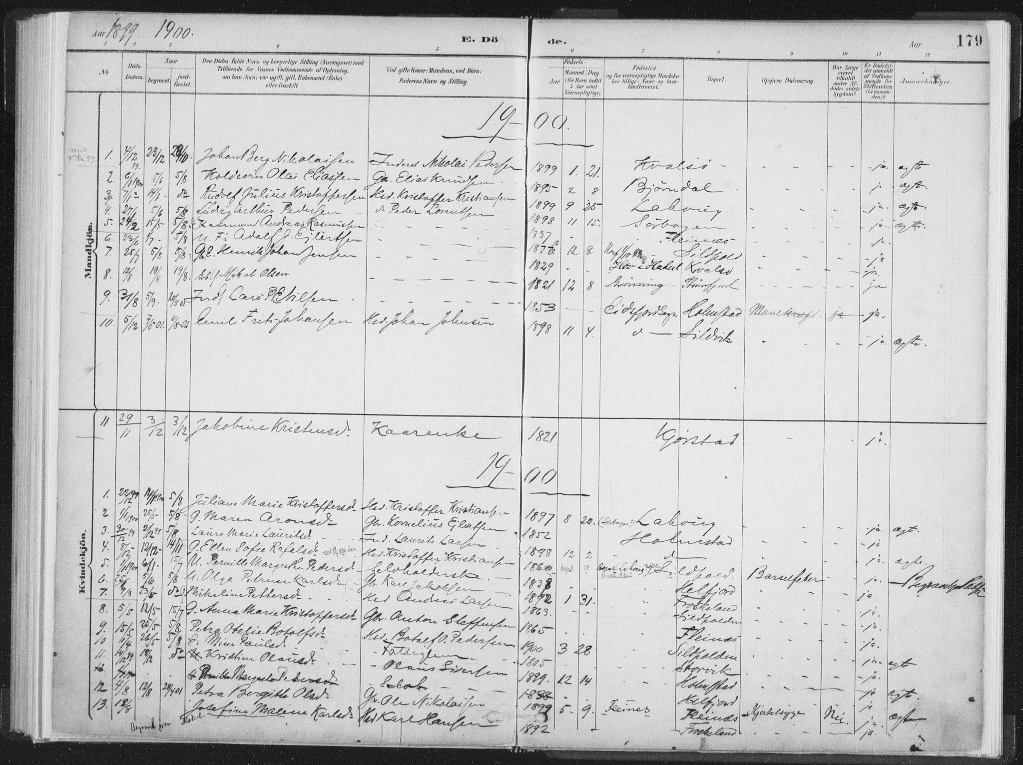 Ministerialprotokoller, klokkerbøker og fødselsregistre - Nordland, AV/SAT-A-1459/890/L1286: Parish register (official) no. 890A01, 1882-1902, p. 179