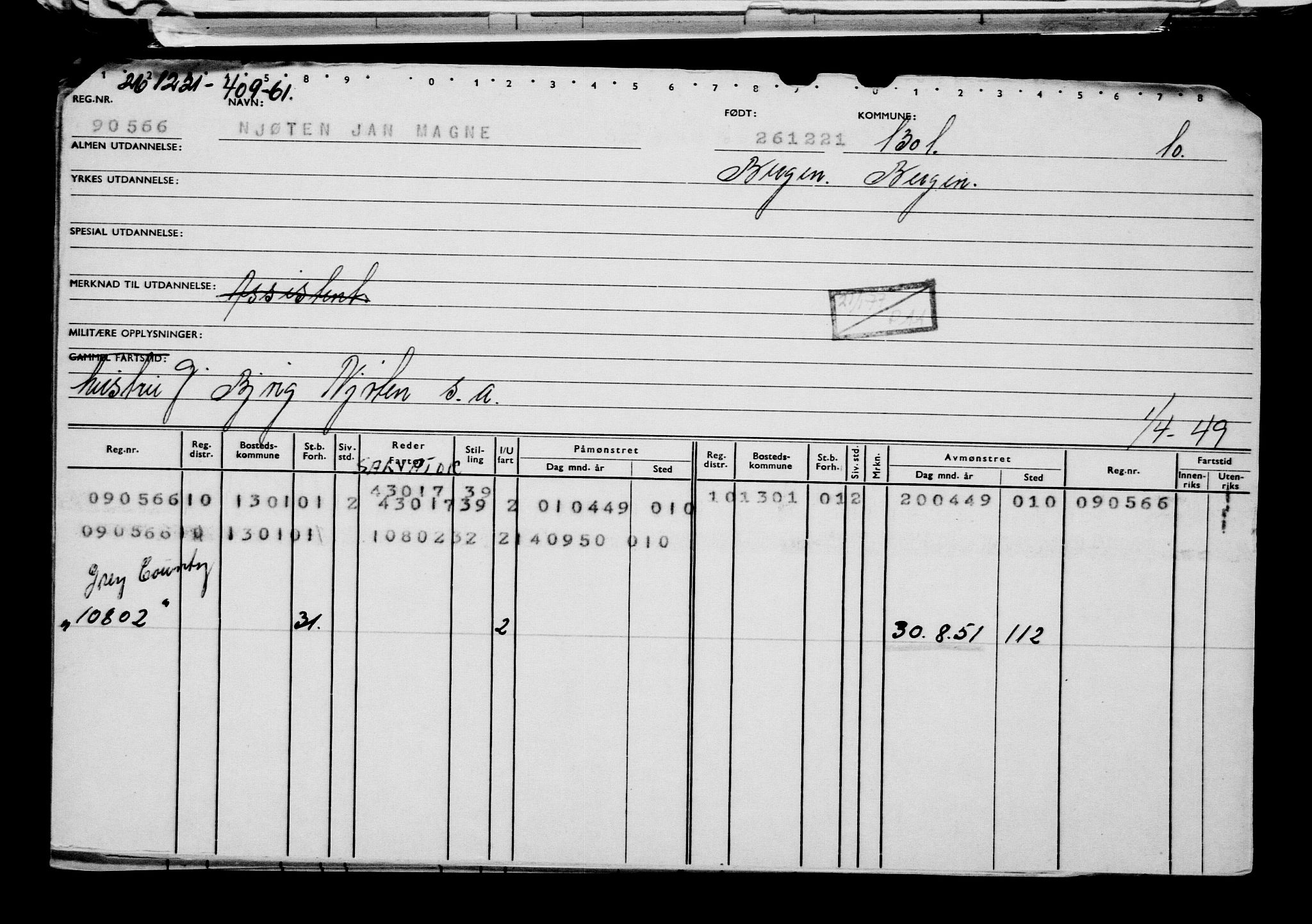 Direktoratet for sjømenn, AV/RA-S-3545/G/Gb/L0201: Hovedkort, 1921-1922, p. 316