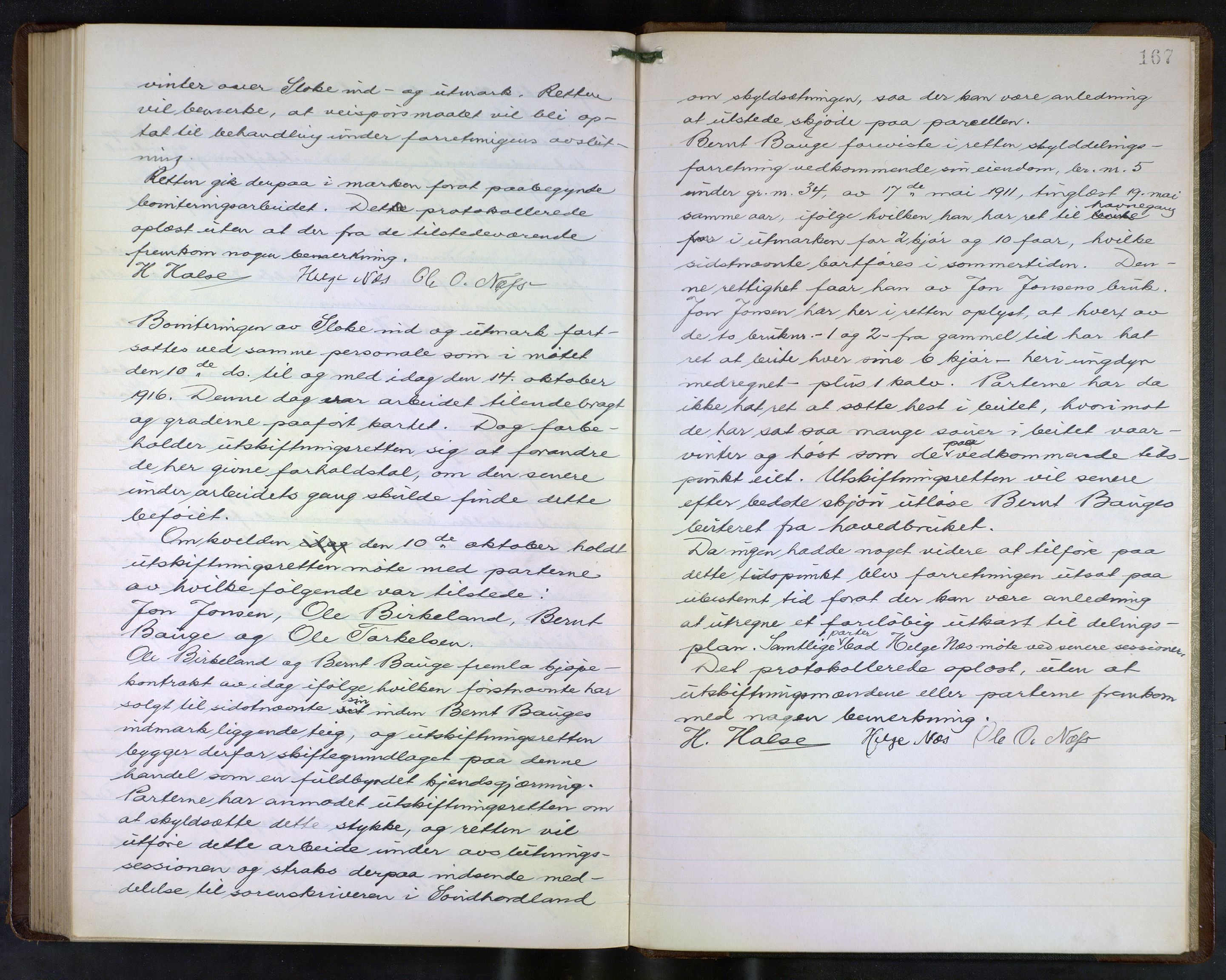 Hordaland jordskiftedøme - VII Indre Sunnhordland jordskiftedistrikt, AV/SAB-A-7401/A/Ab/L0001: Forhandlingsprotokoll, 1915-1916, p. 167