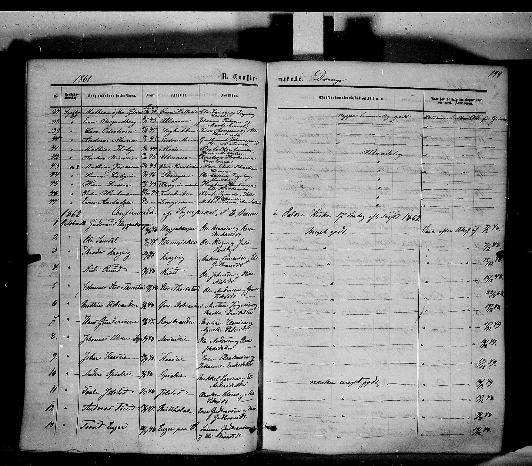 Ringsaker prestekontor, AV/SAH-PREST-014/K/Ka/L0010: Parish register (official) no. 10, 1861-1869, p. 199